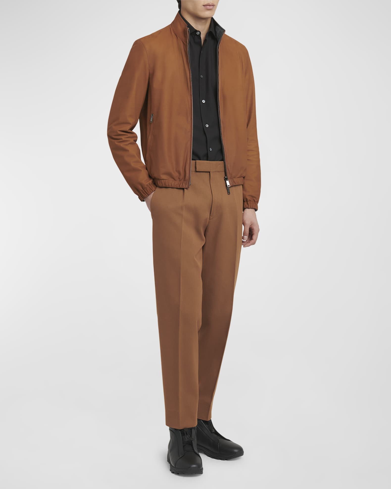 ZEGNA Men s Reversible Leather and Polyester Blouson Jacket Neiman Marcus