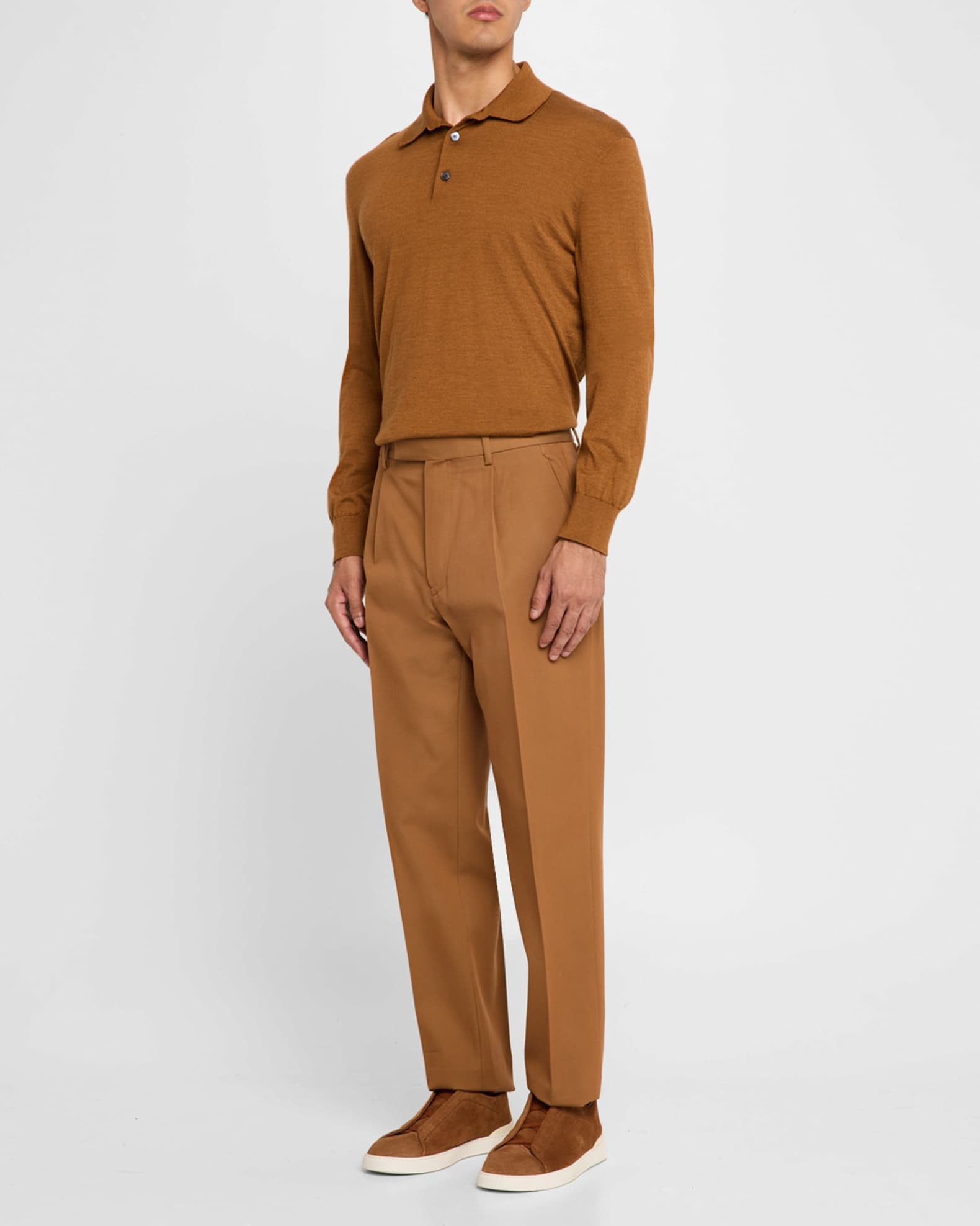 ZEGNA Men's Pleated Cotton-Wool Trousers | Neiman Marcus