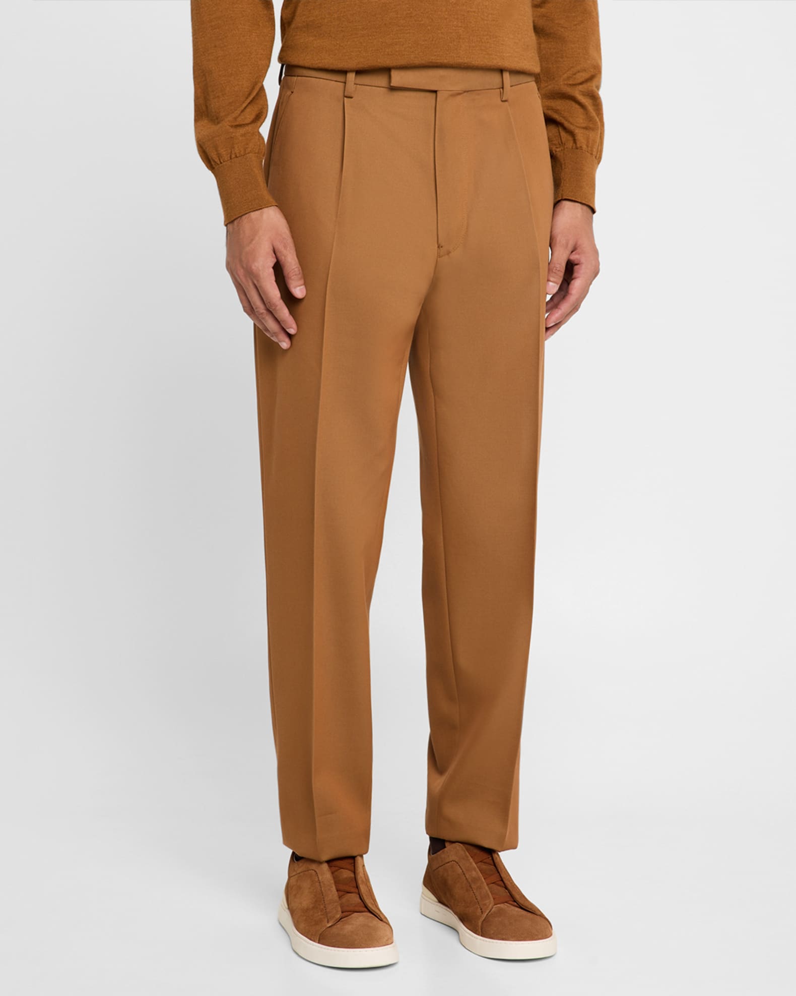 Men's Pleated Cotton-Wool Trousers