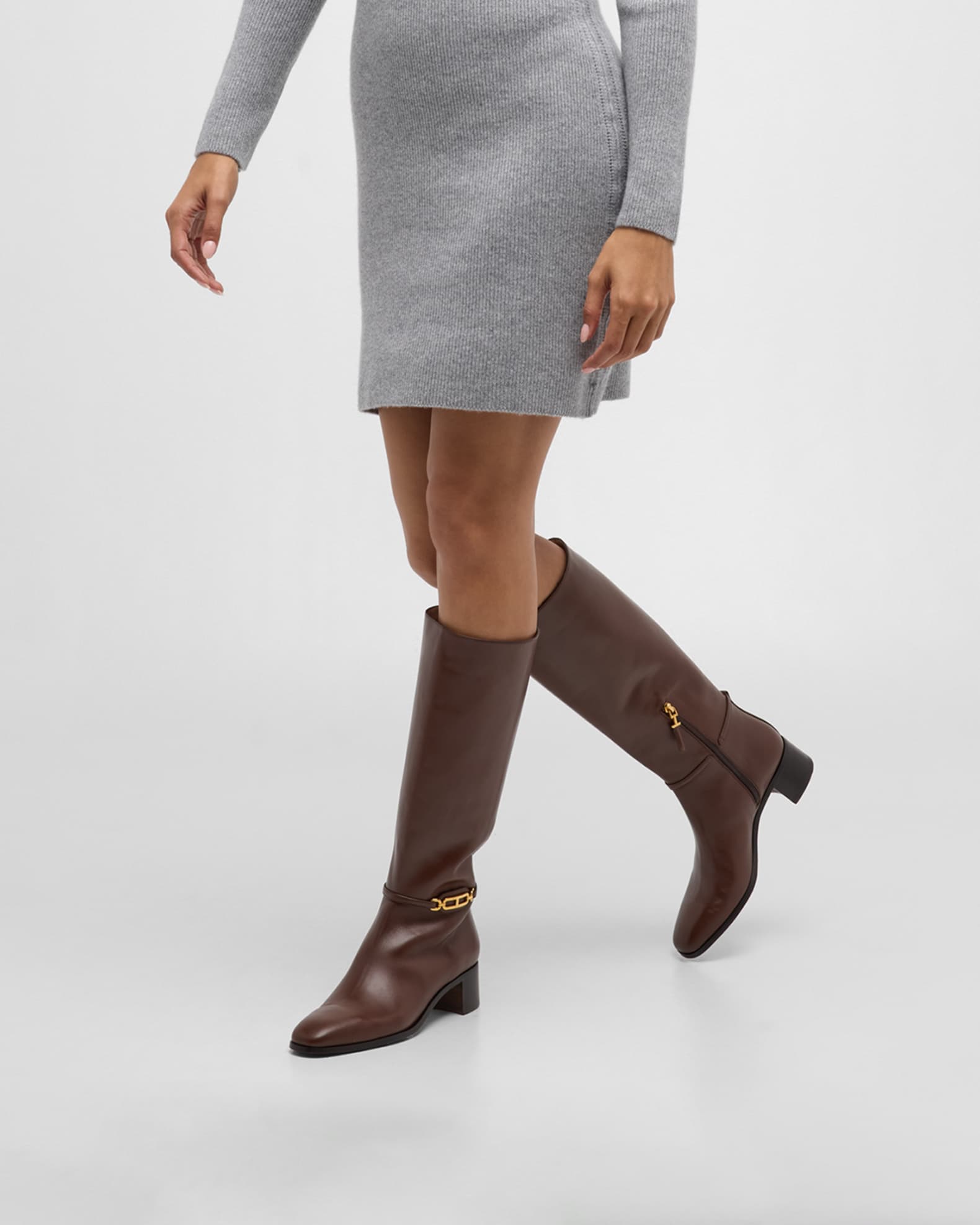 Whitney Leather Chain Knee Boots 1