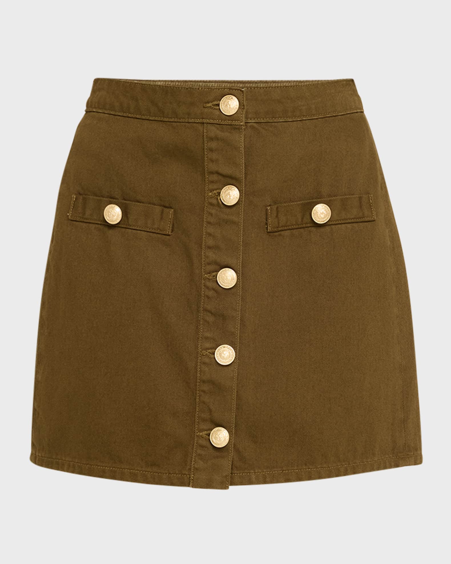 L'Agence Kris Button-Front Denim Mini Skirt