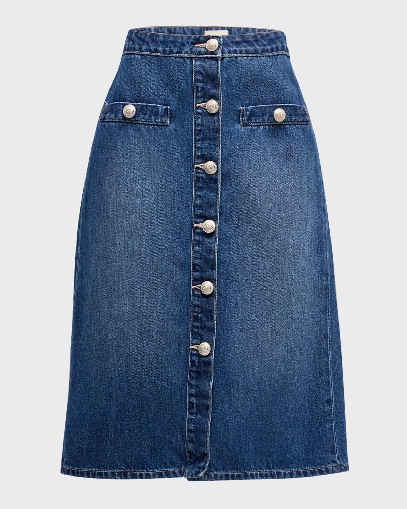 L'Agence Landry Button-Front Denim Midi Skirt