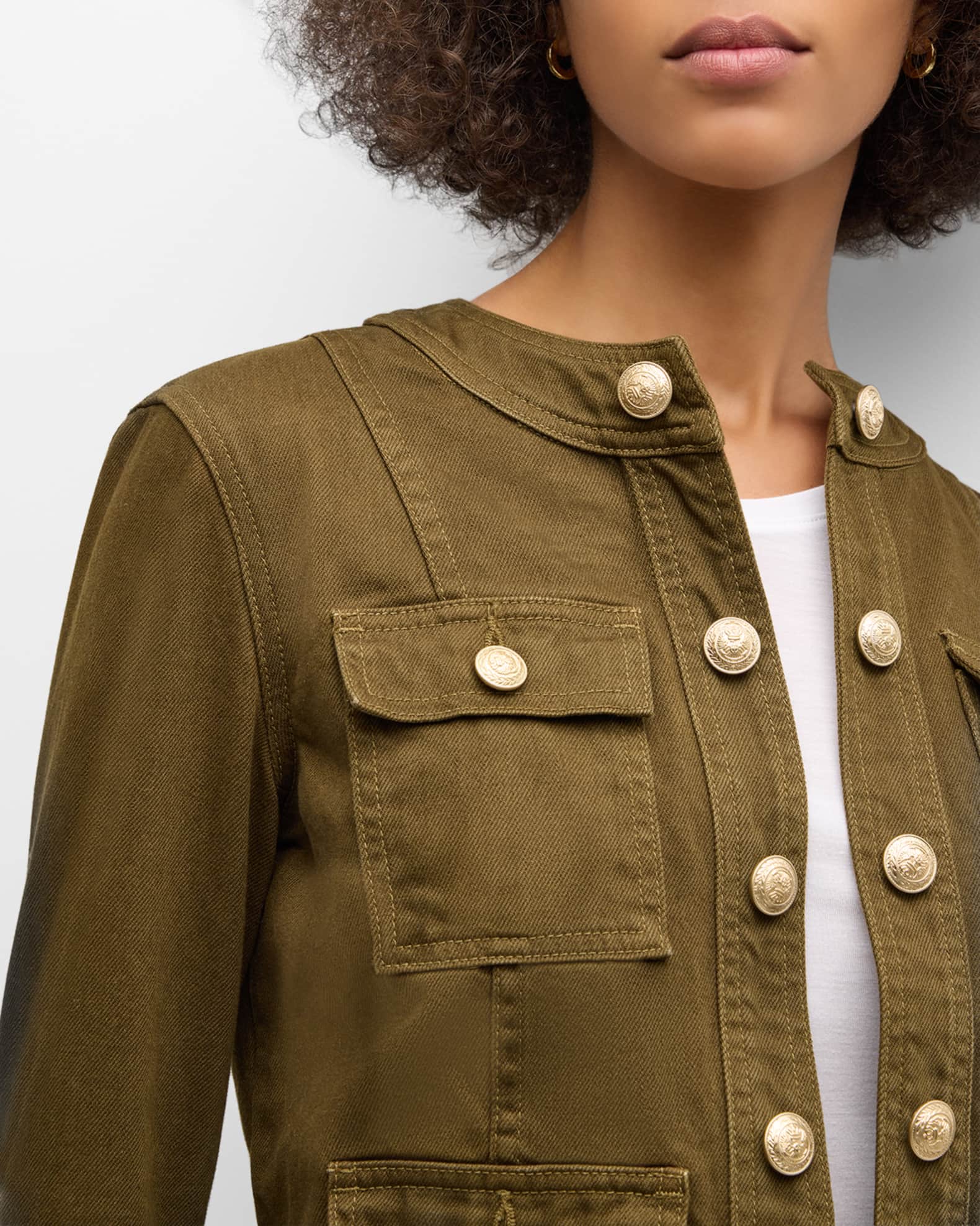 L'Agence Yari French Vanilla Cream Collarless Denim Jacket 1646KBO