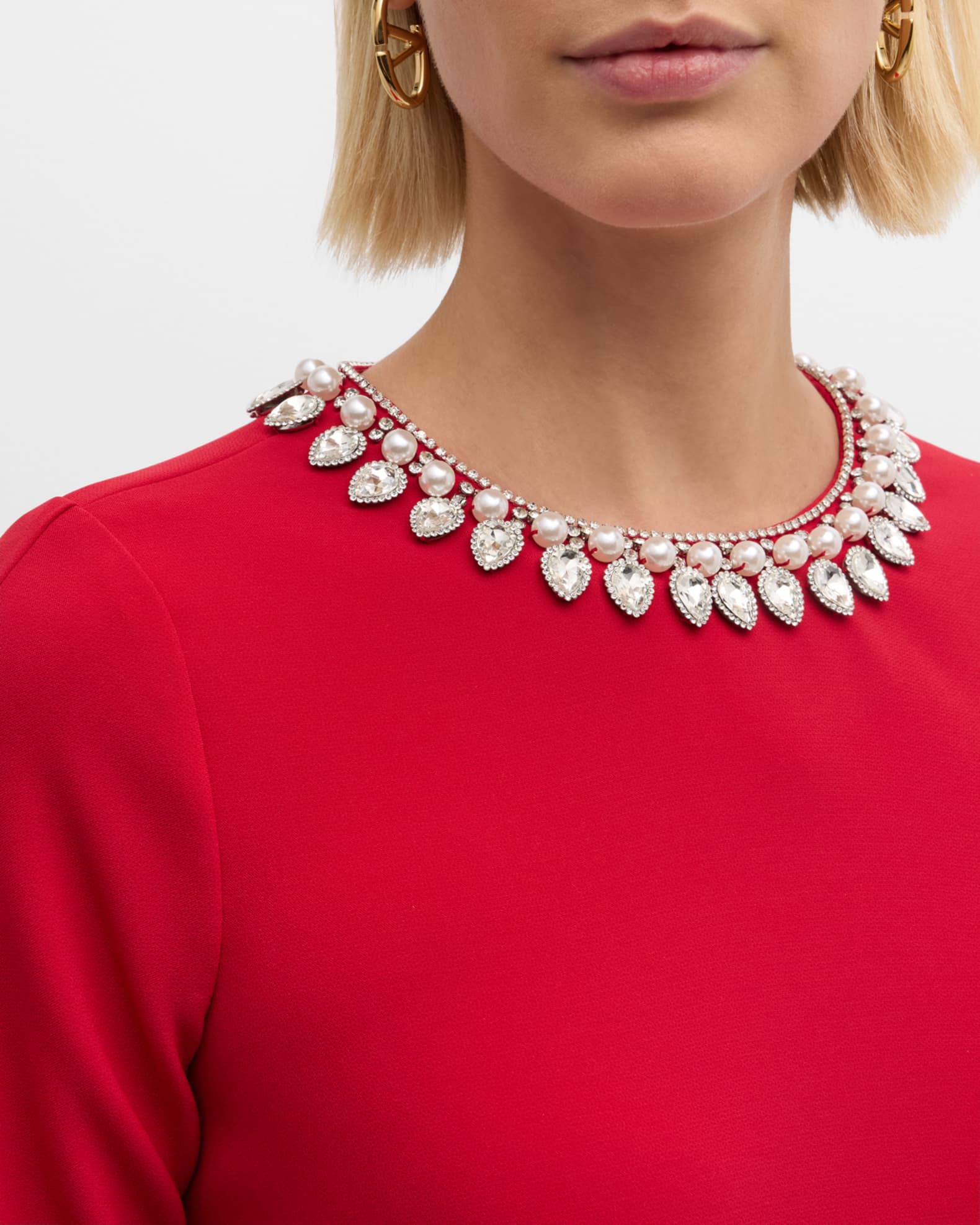 Rickie Freeman for Teri Jon Crystal-Embellished Crepe Midi Shift Dress ...