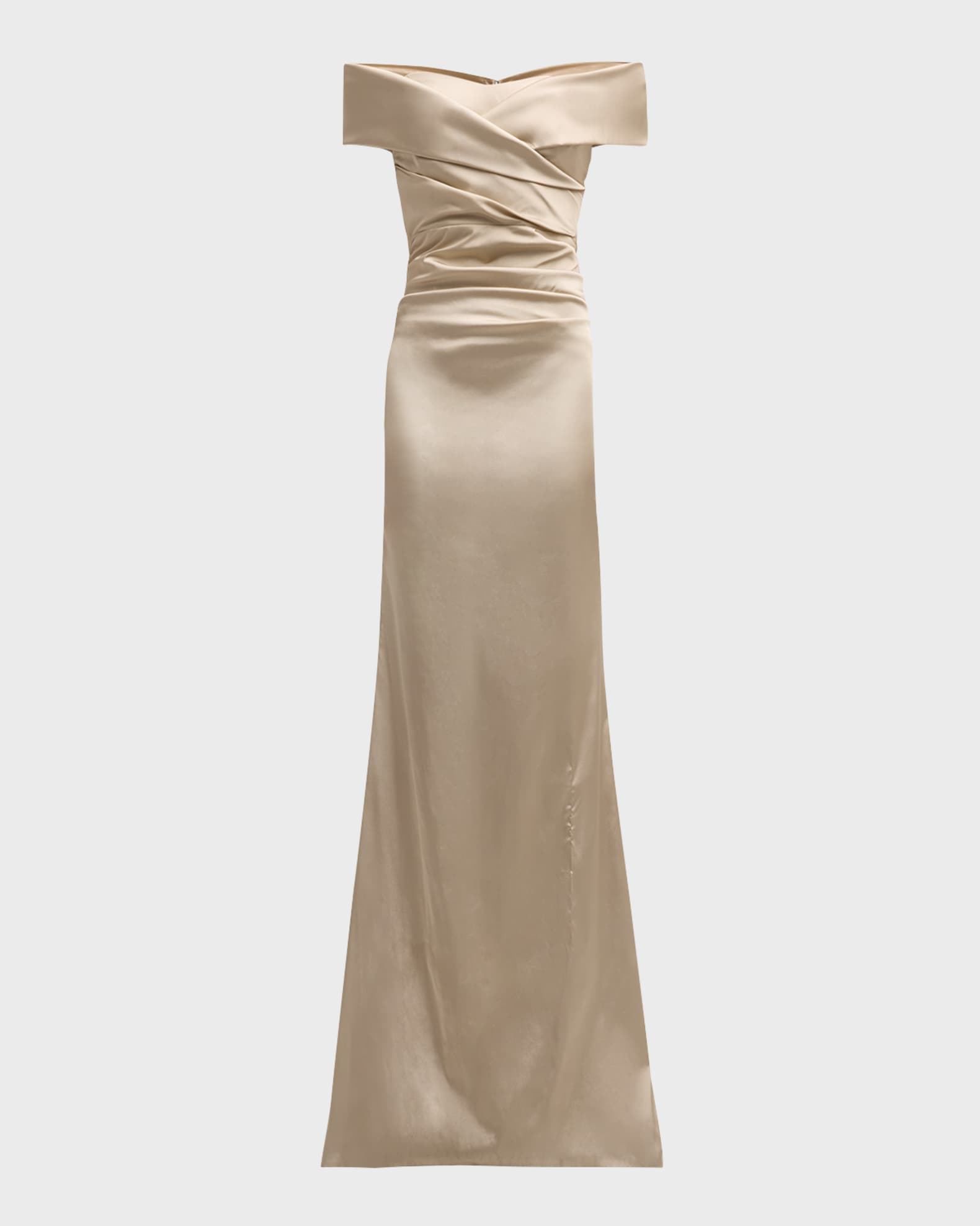 Teri Jon By Rickie Freeman Women's Off-The-Shoulder Ruched Satin Gown - Champagne - Size 18