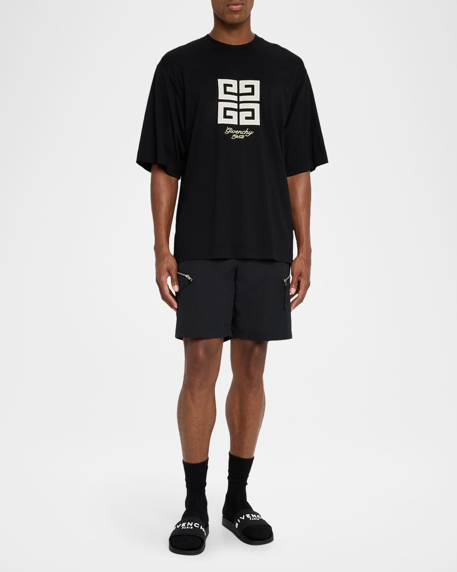 Givenchy Men's Leather Logo Slide Sandals | Neiman Marcus