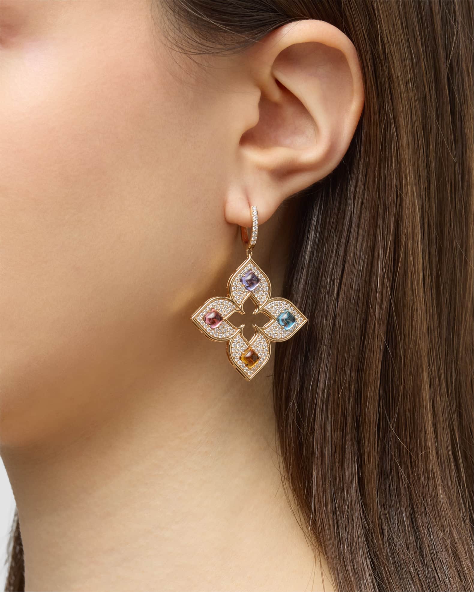 18K Rose Gold Earrings with Diamonds and Semiprecious Stones 1