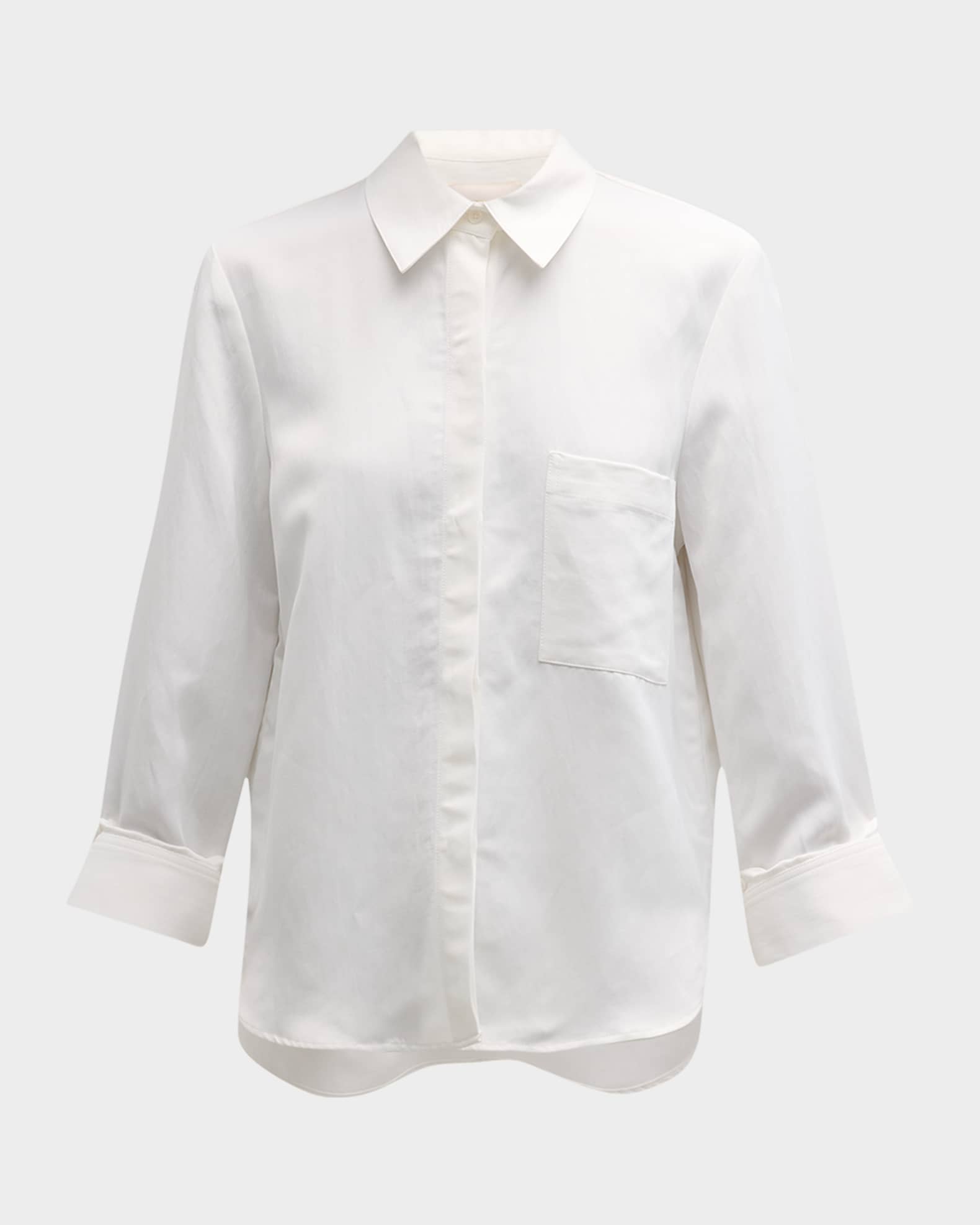Cotton Button-Front Boyfriend Shirt  0