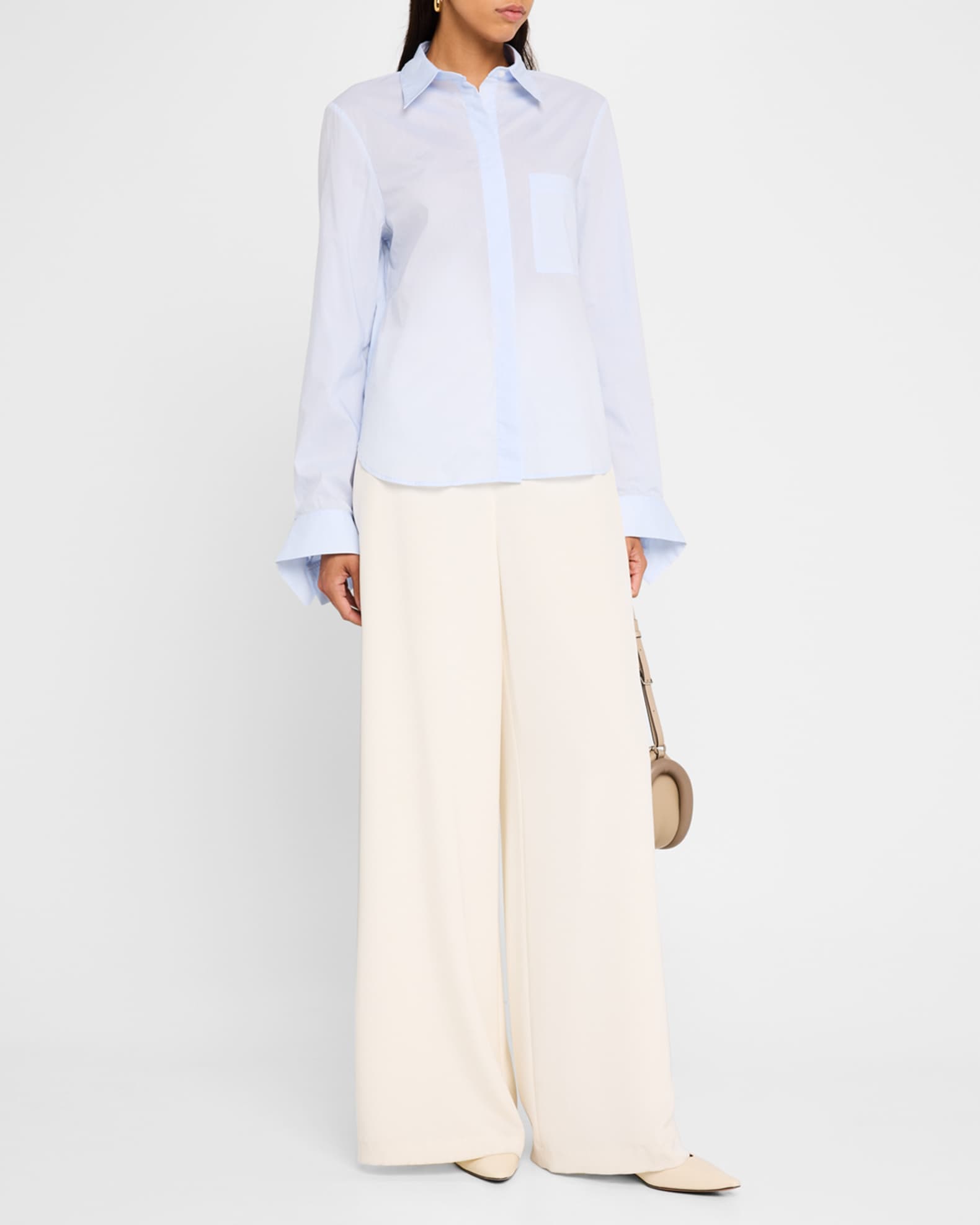 Cotton Button-Front Boyfriend Shirt  1