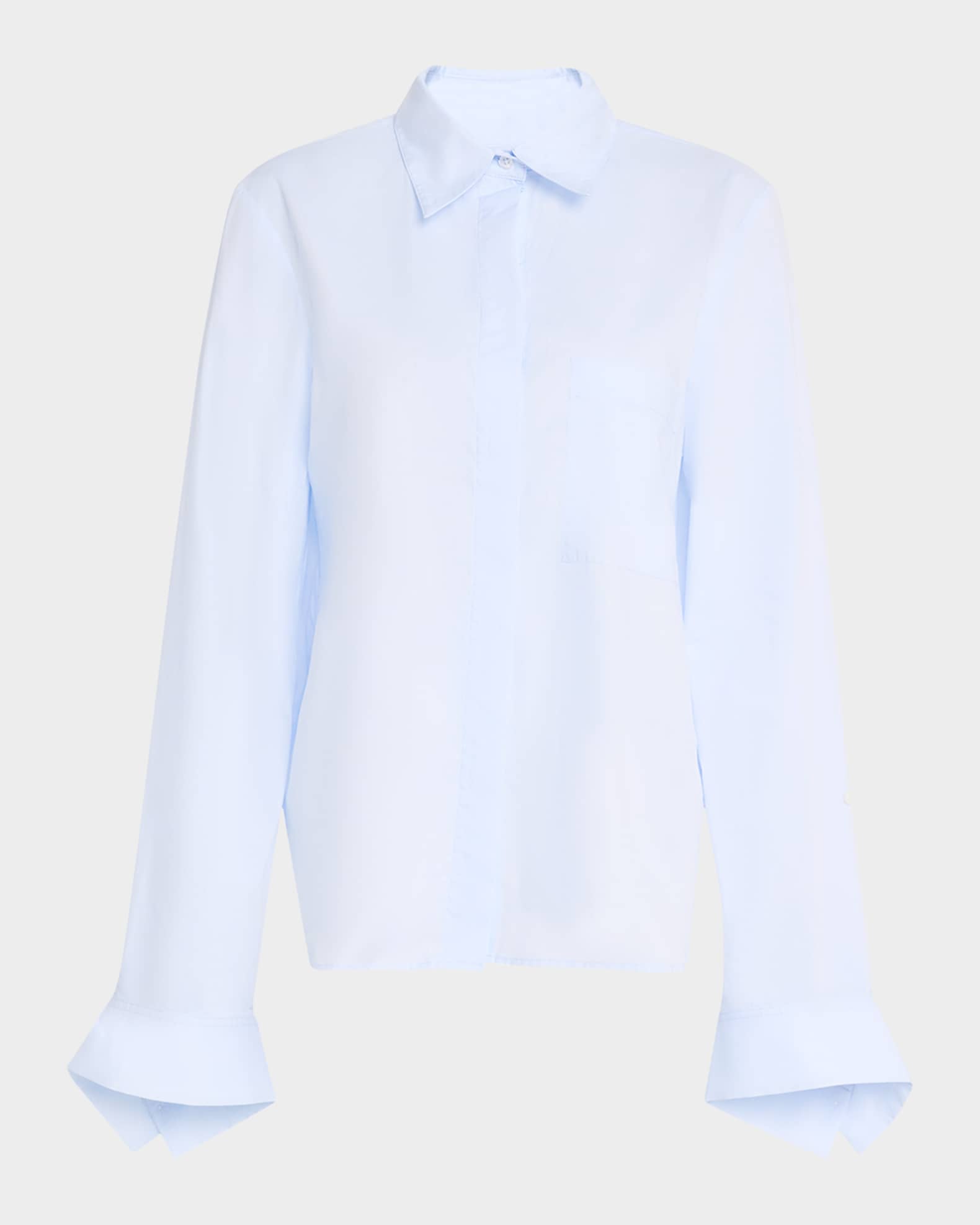 Cotton Button-Front Boyfriend Shirt  0