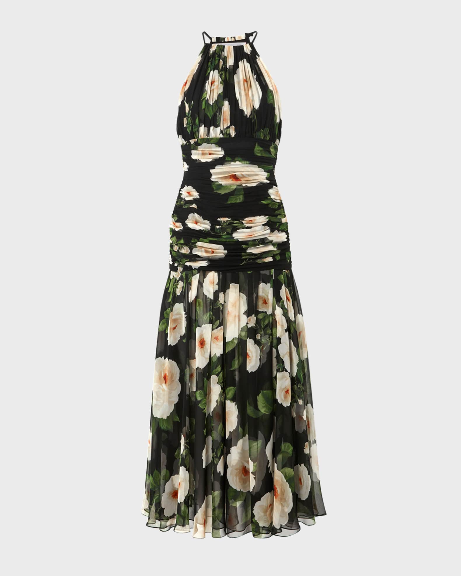 Carolina Herrera Floral Gathered Halter-Neck Midi Dress