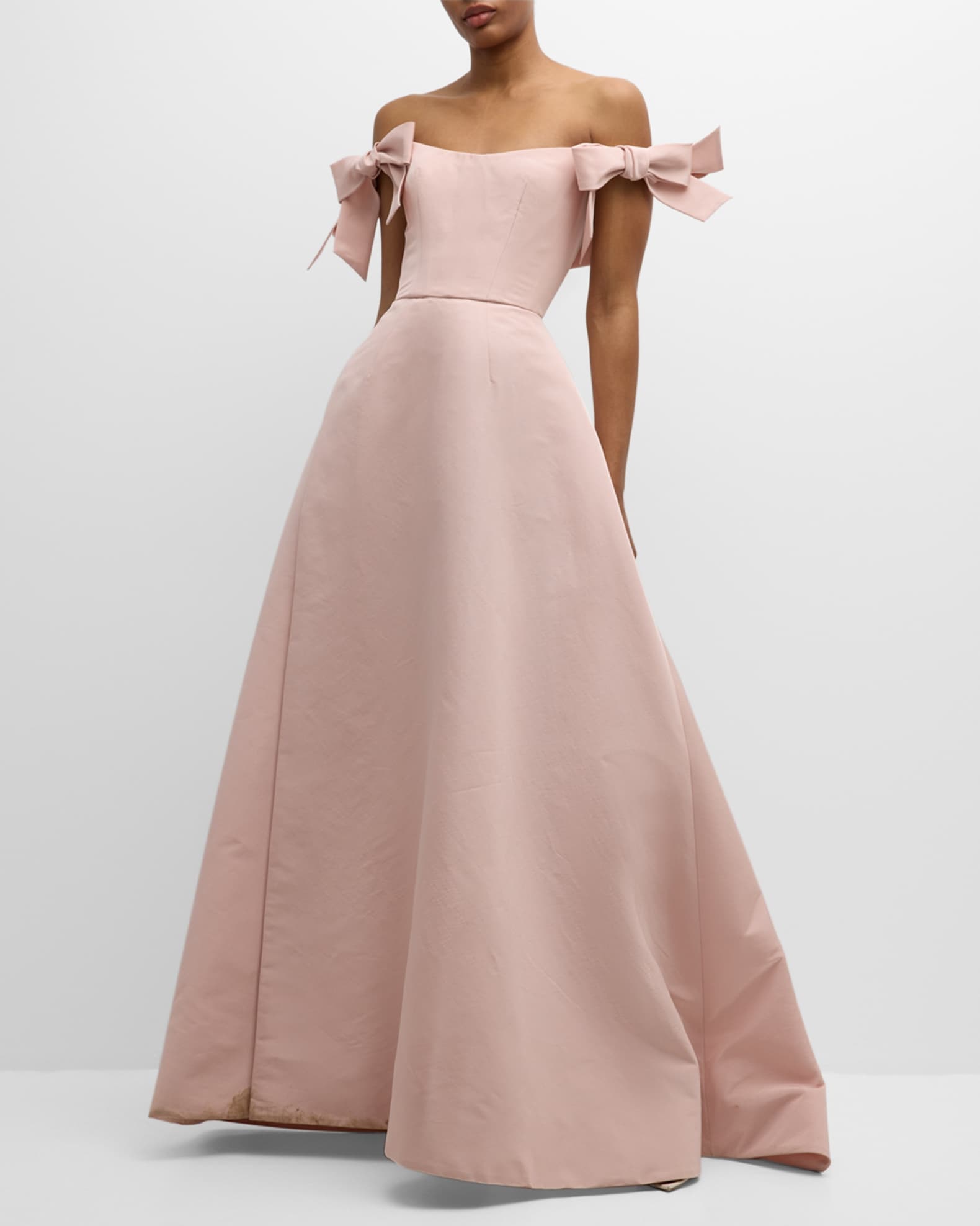 Monique Lhuillier Off The Shoulder Bow Slit Gown Neiman Marcus