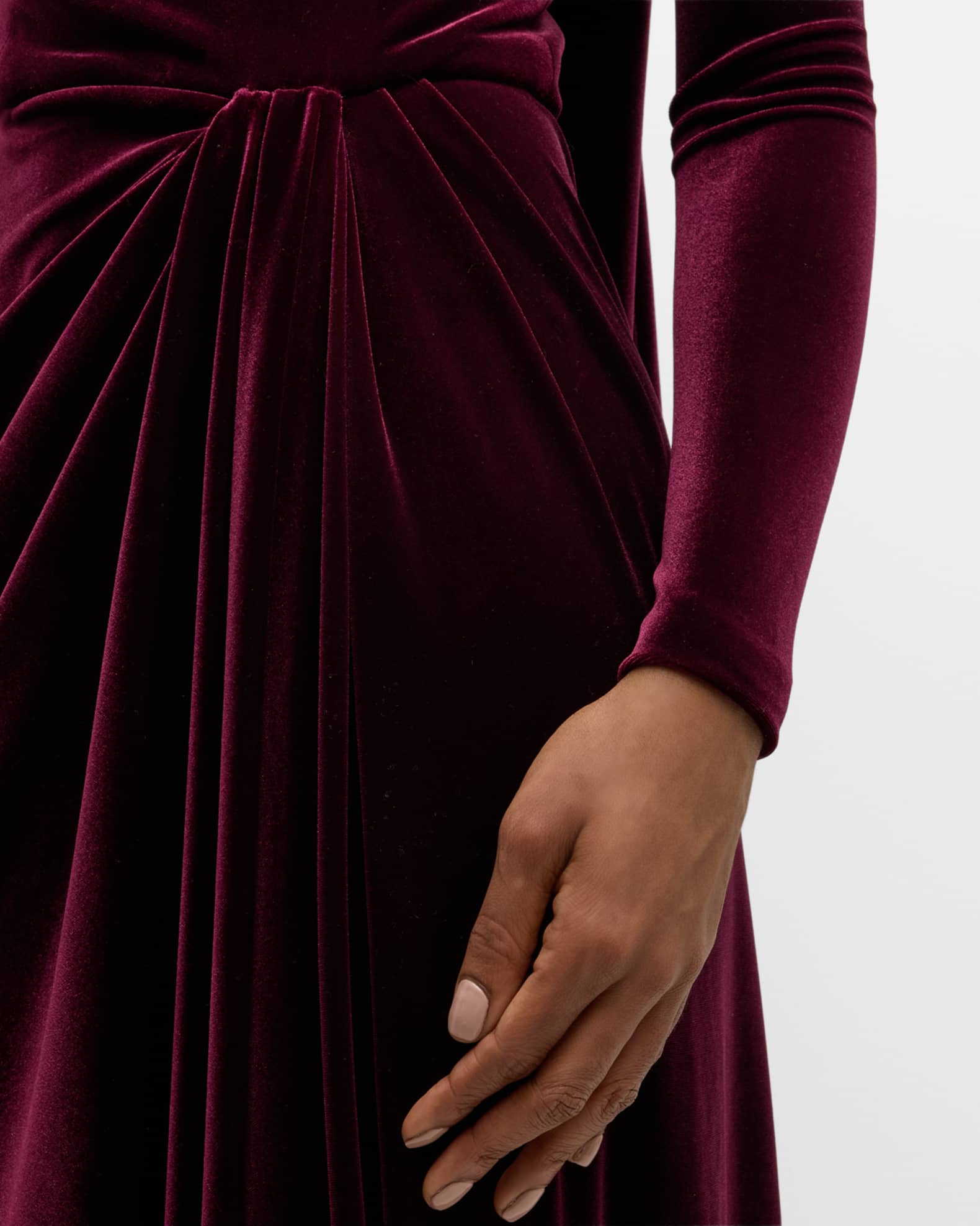 Monique Lhuillier Square-Neck Long-Sleeve Velvet Scarf Gown | Neiman Marcus