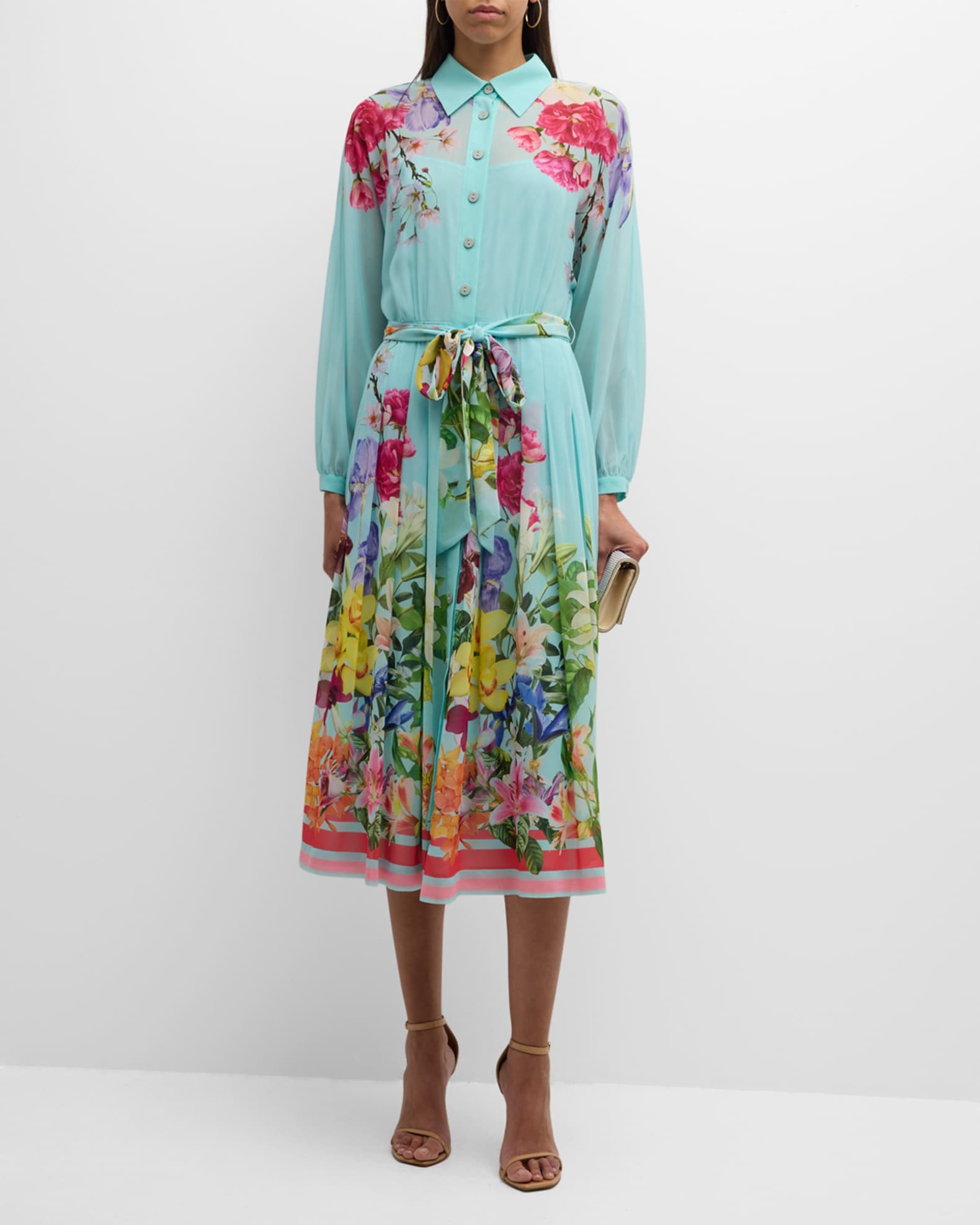 Pleated Floral-Print Midi Shirtdress 1