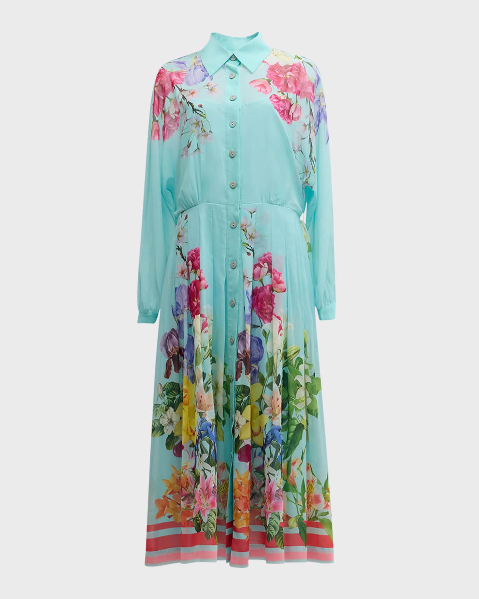 Pleated Floral-Print Midi Shirtdress 0