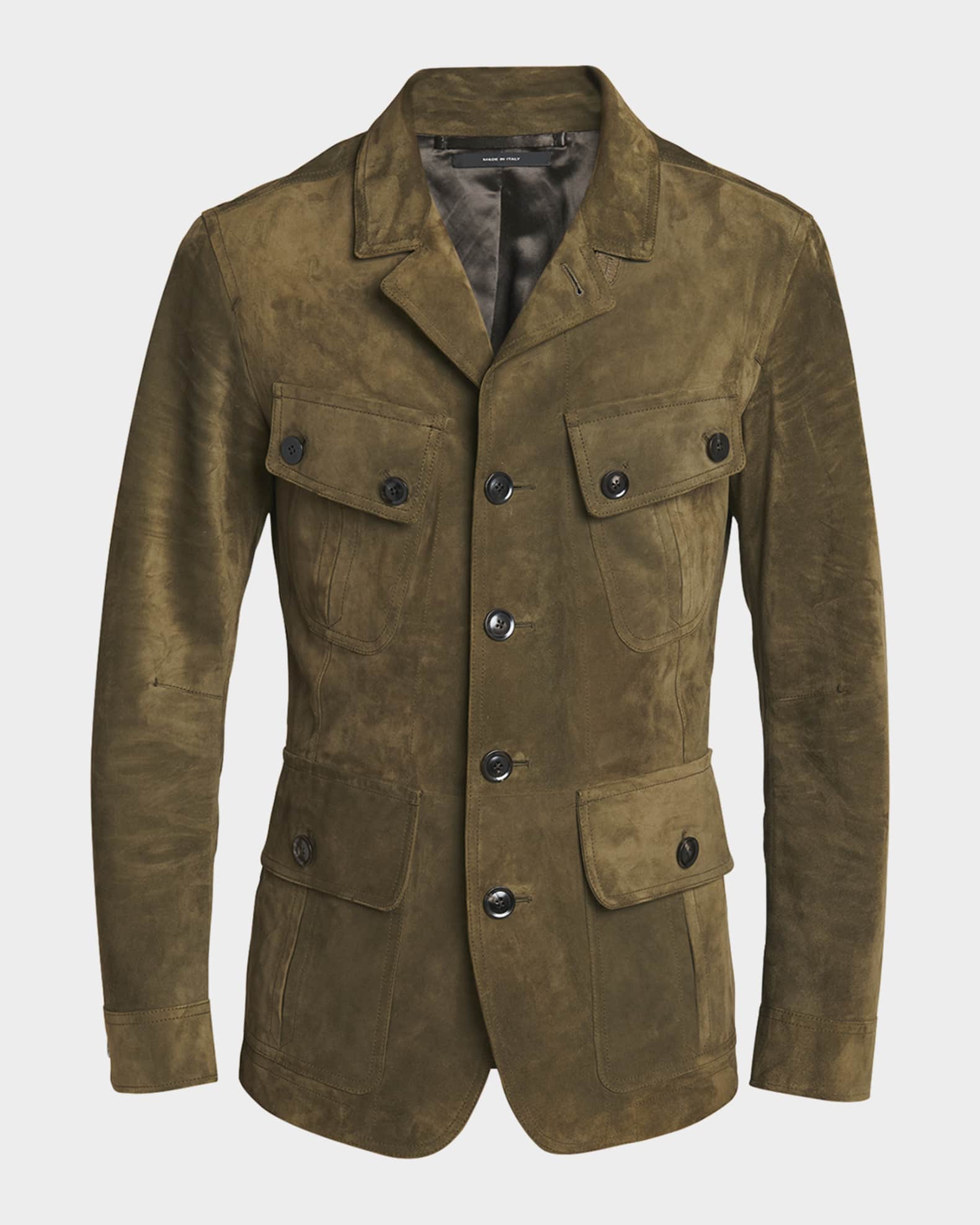 Men's Cashmere-Suede Sartorial Military Jacket