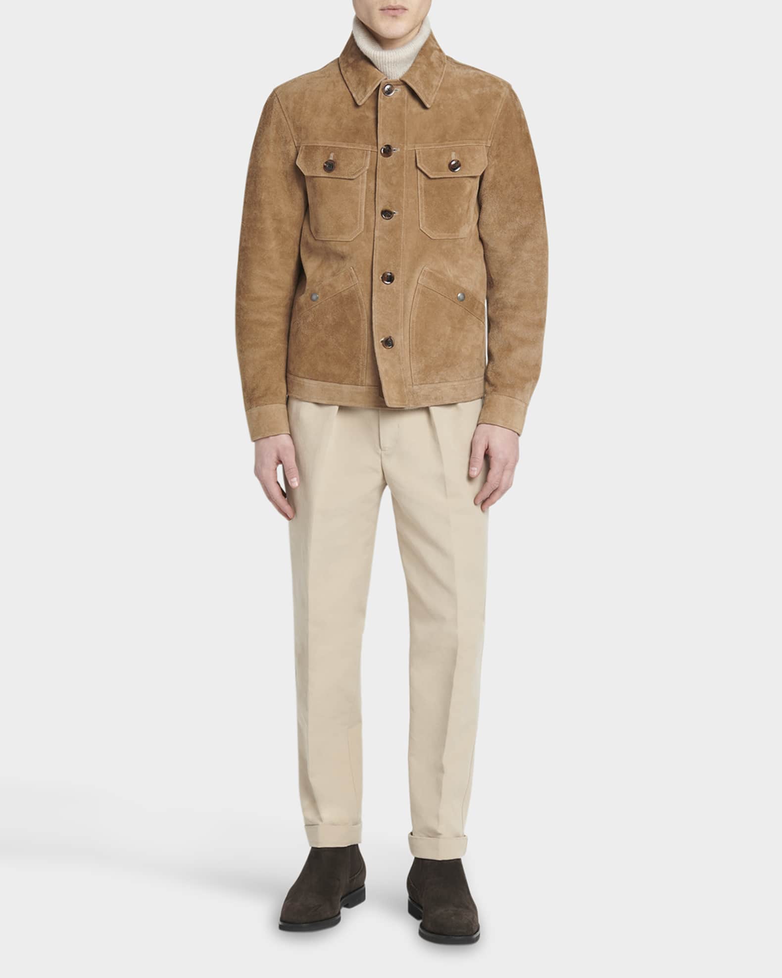 TOM FORD Men's Brushed Suede Concealed Zip Field Jacket