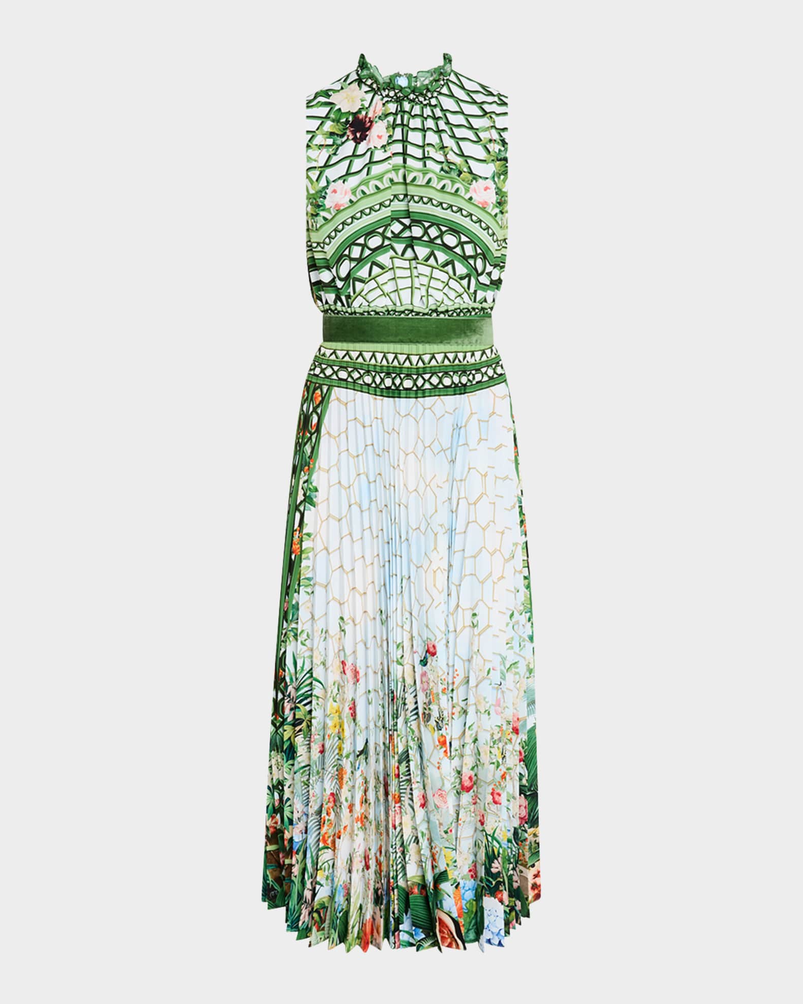 Hollie Garden Print Sleeveless Pleated Midi Dress