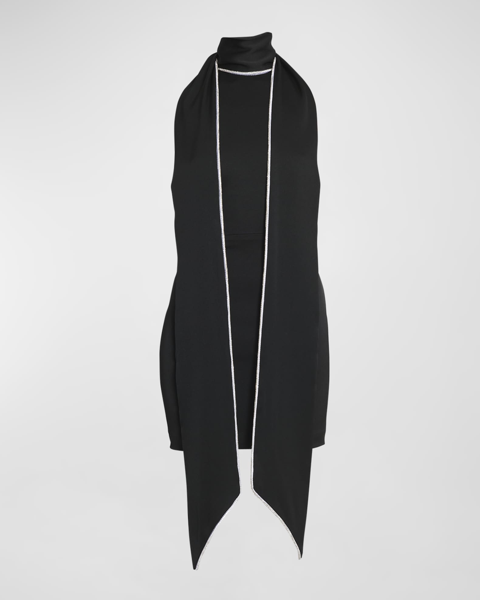 Crystal Trimmed Scarf Mini Satin Dress 0
