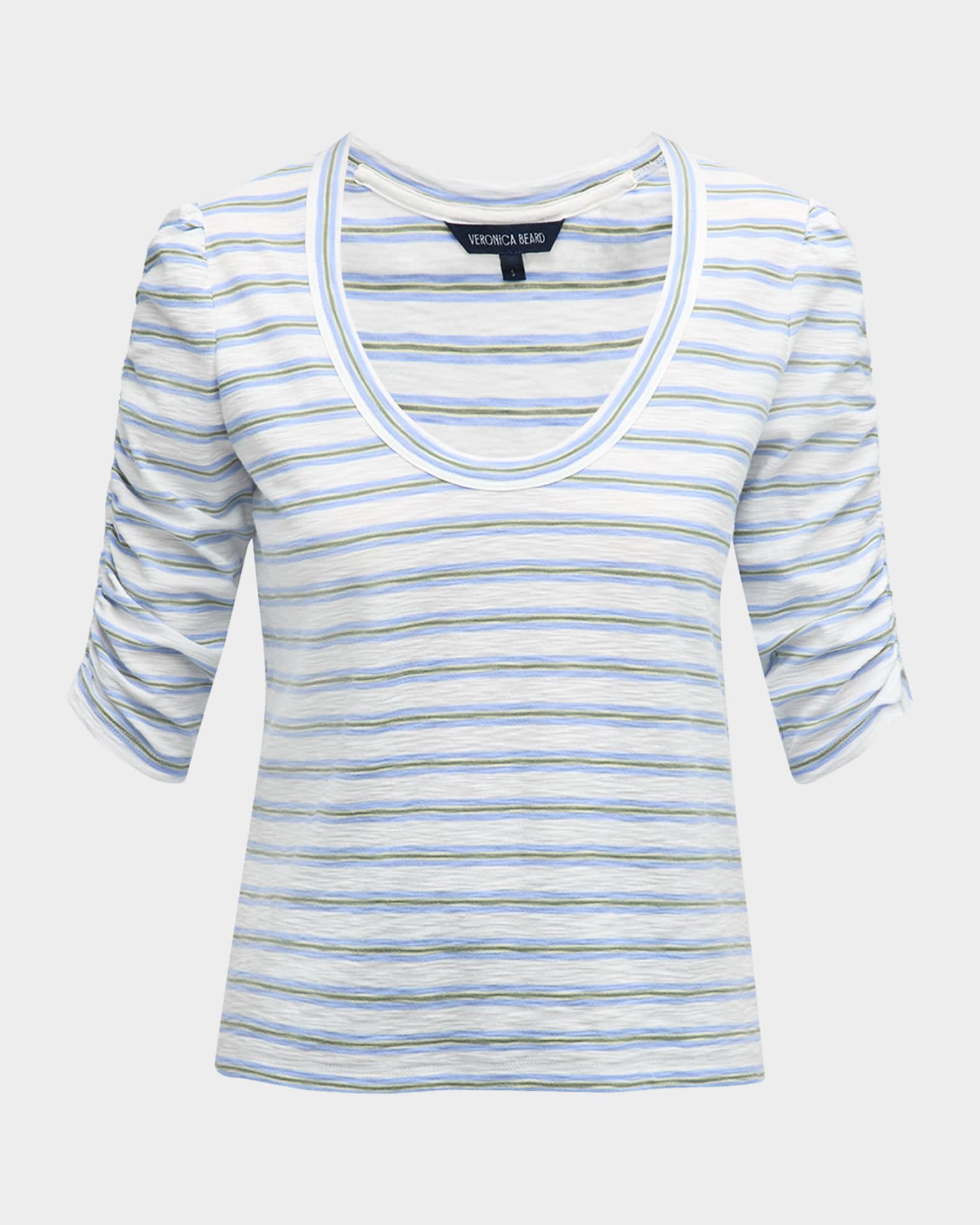 Veronica Beard Netto Stripe Ruched-Sleeve Tee