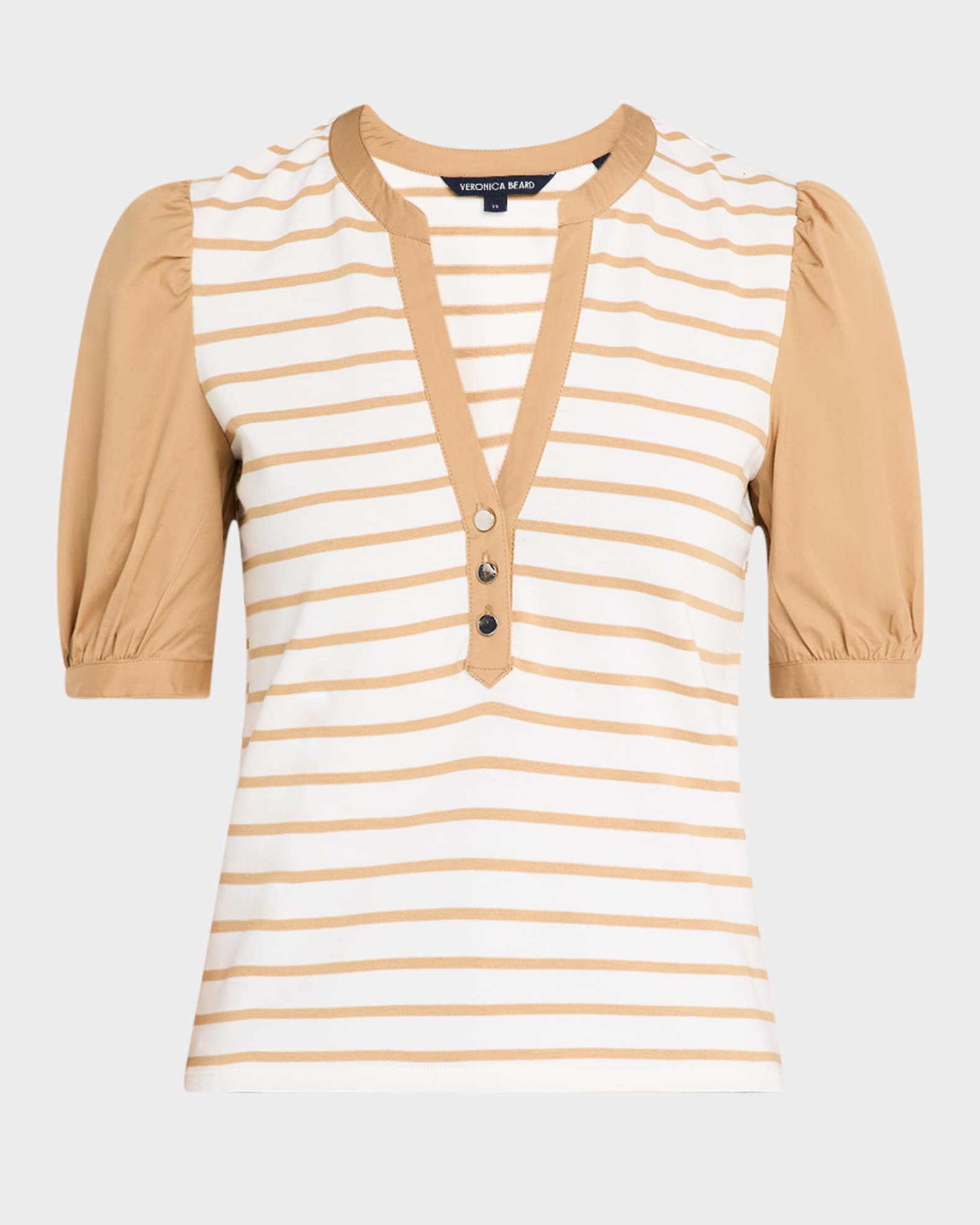 Two Tone Puff Sleeve Stripe Top Taupe
