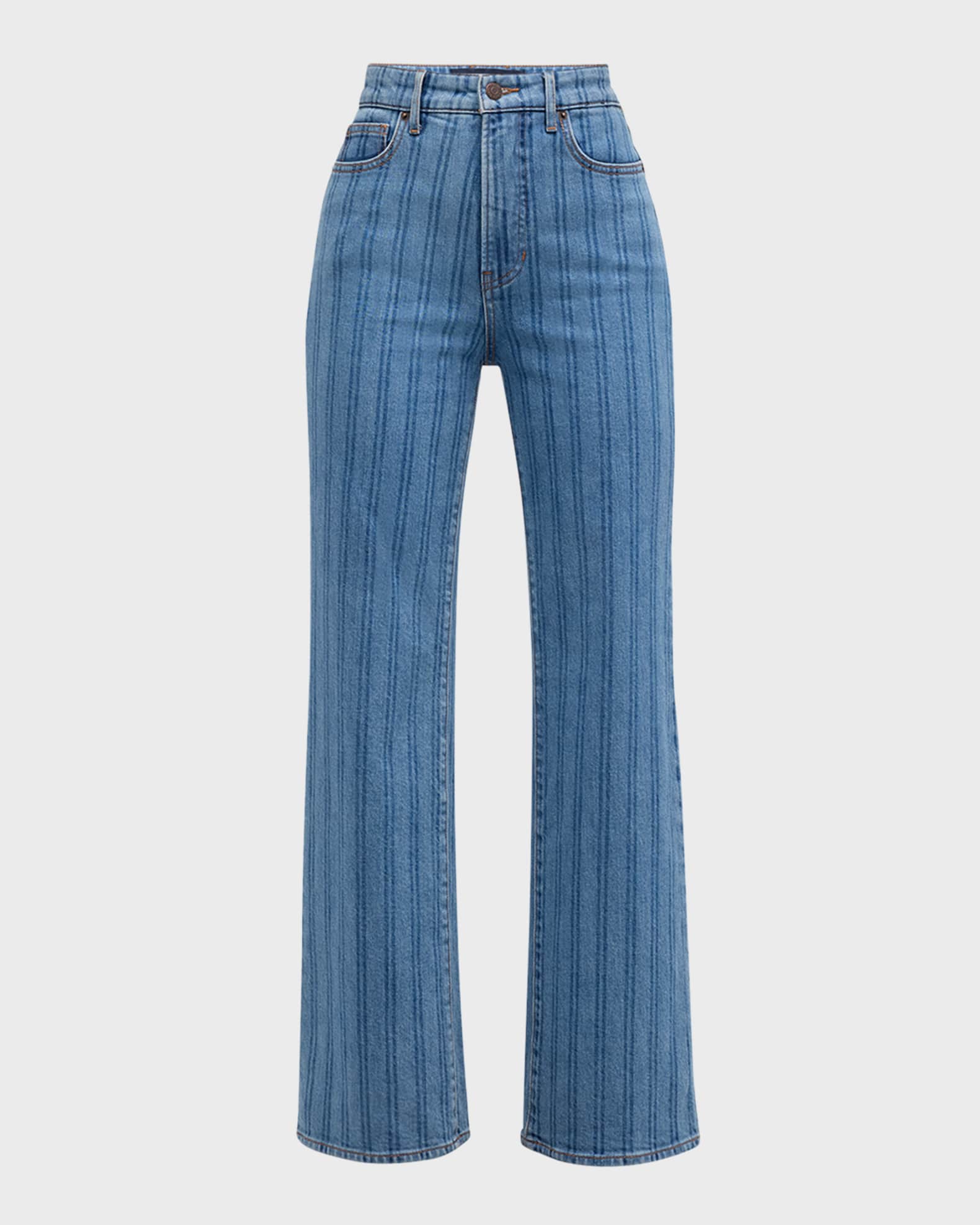 Veronica Beard Crosbie Cropped Wide-Leg Stripe Jeans