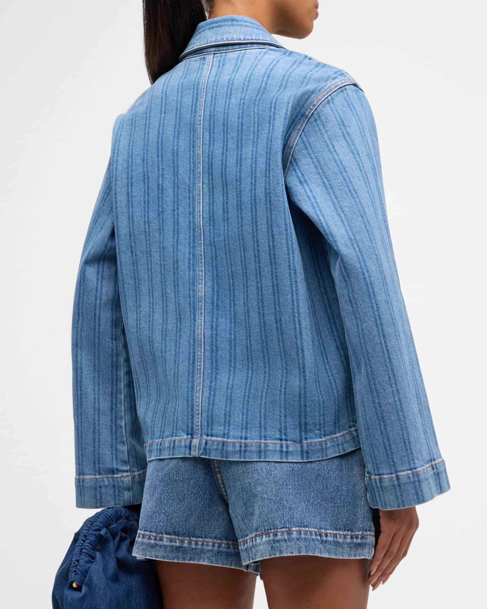 Veronica Beard Dahl Striped Denim Chore Jacket Sapphire Stripe Size Xs