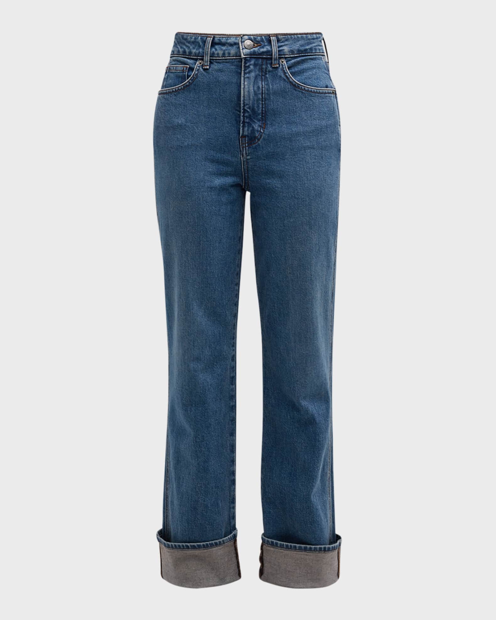 Veronica Beard Dylan Straight-Leg Cuffed Jeans