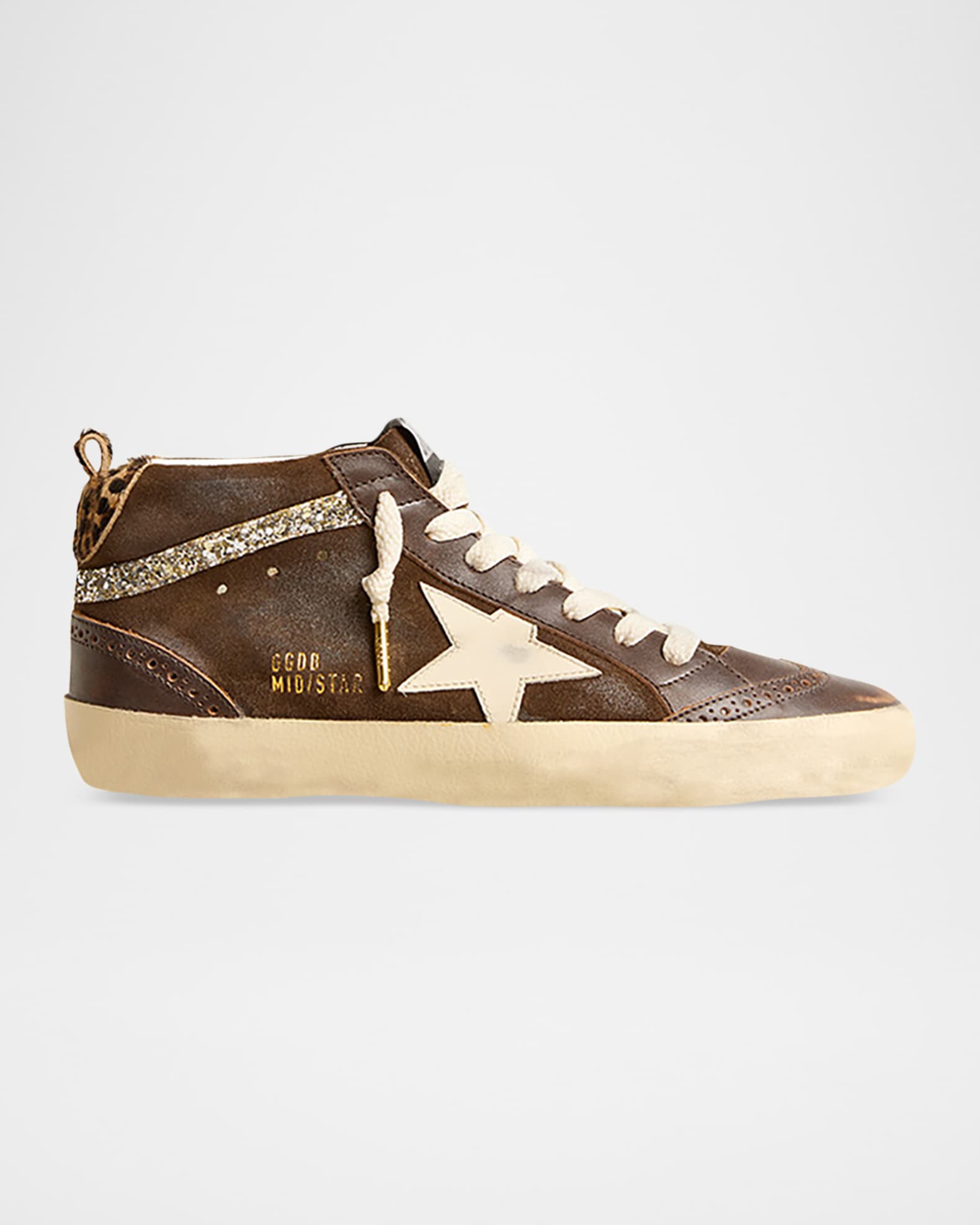 GOLDEN  MID STAR レオパード柄37 Golden Goose Midstar Mixed Leather Leopard Mid-Top Sneakers