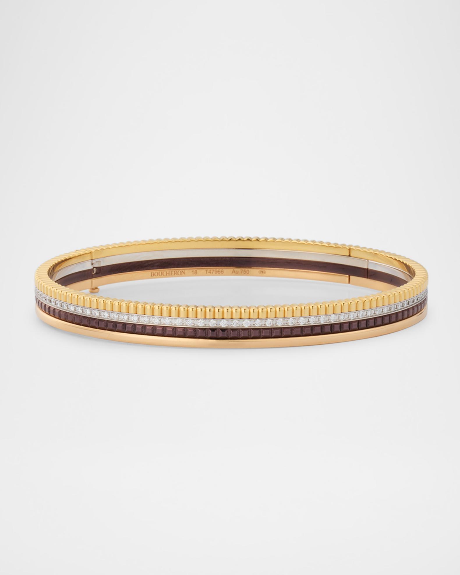 Boucheron Quatre Classique 18K Tricolor Gold Bracelet with Brown 