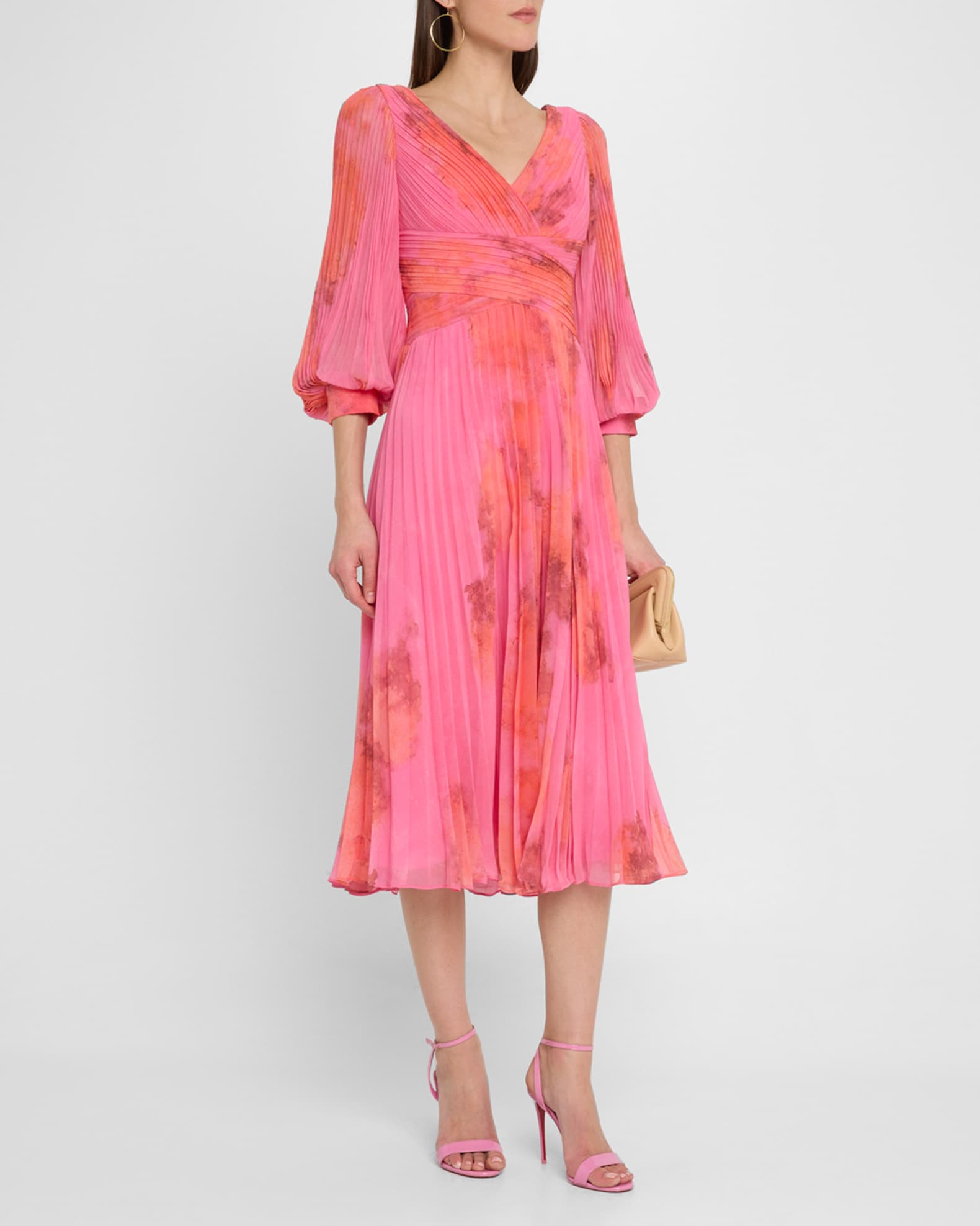 Pleated Abstract-Print Chiffon Midi Dress 1