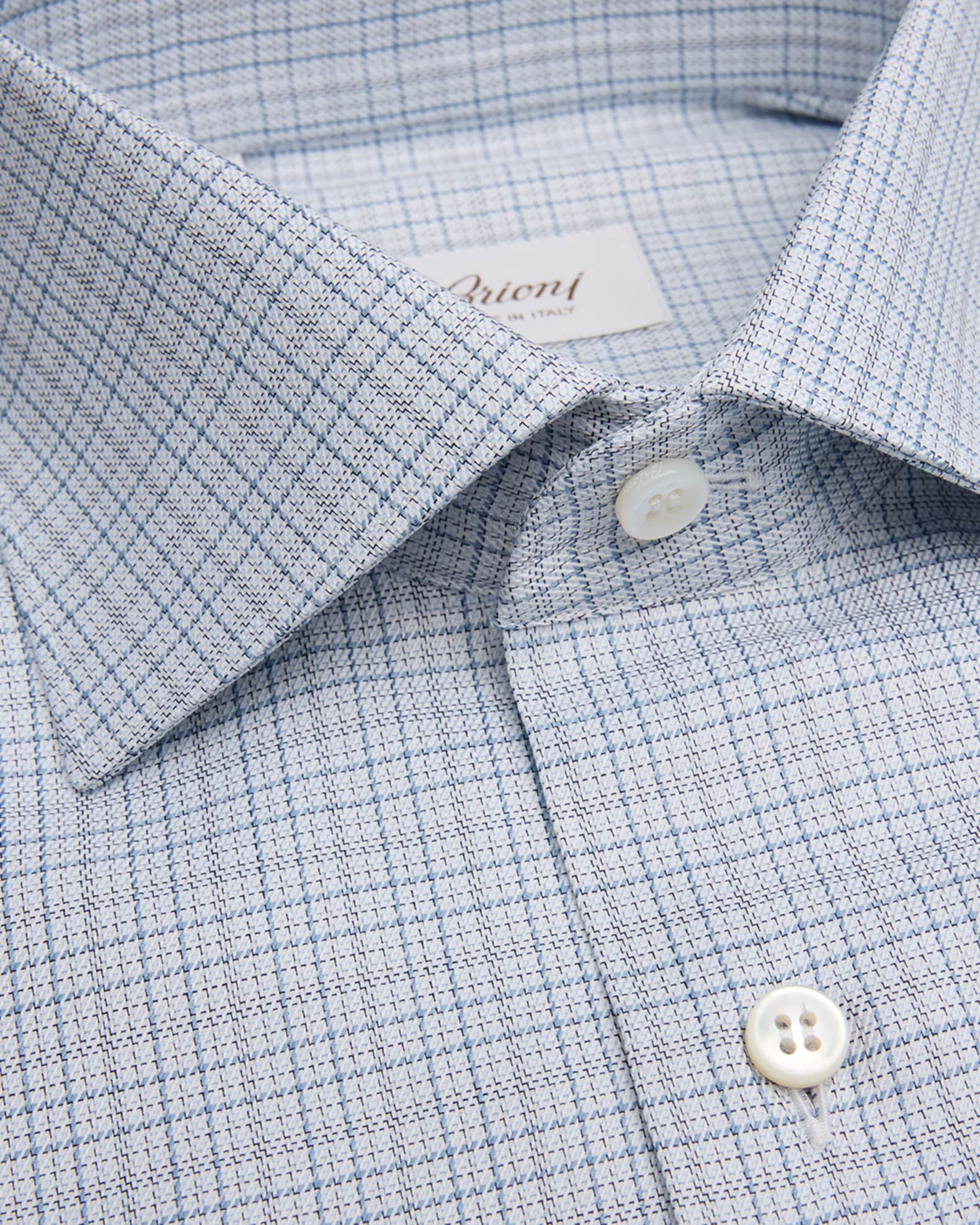 Brioni Men s Cotton Micro Check Dress Shirt White Blue