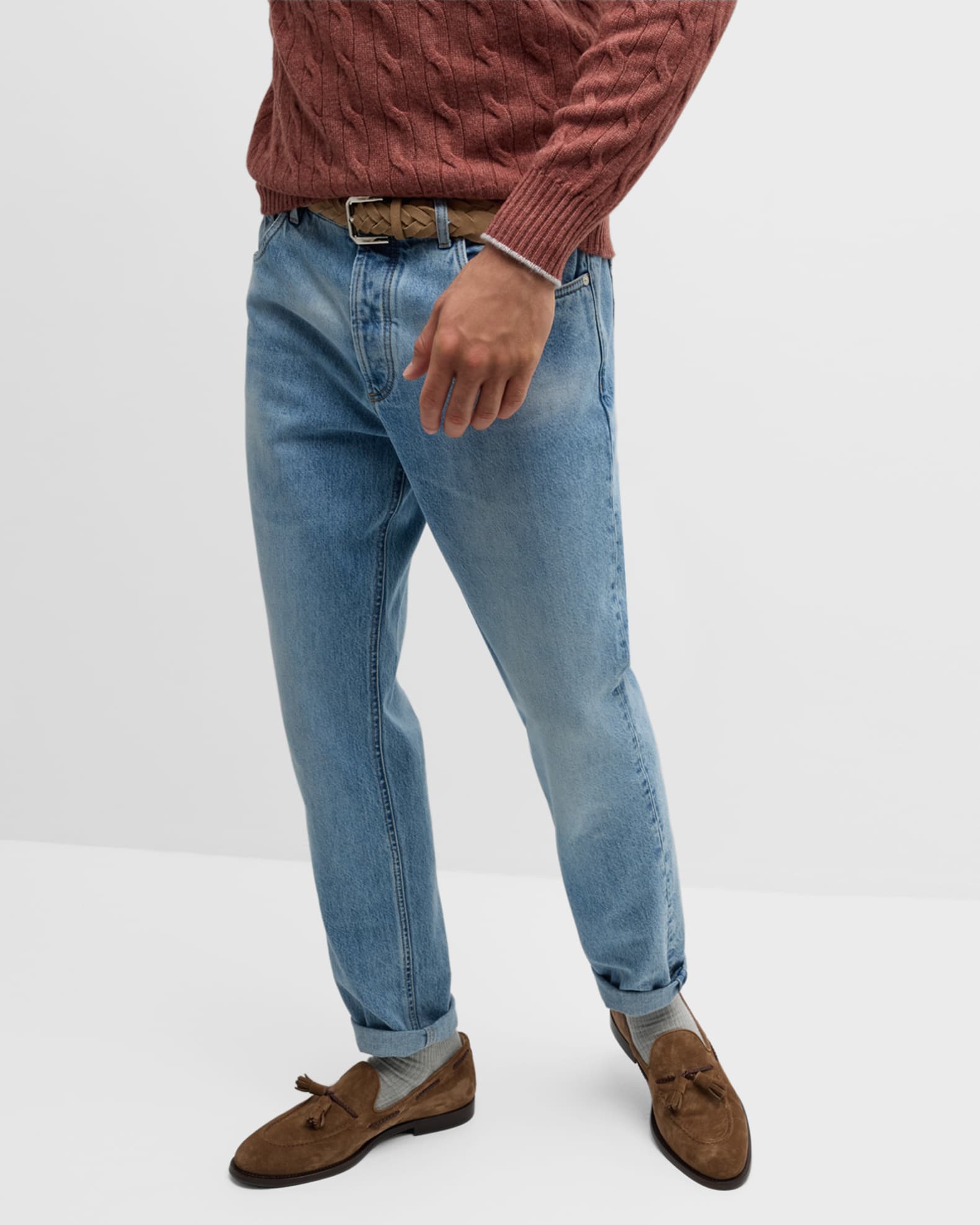 Brunello Cucinelli Men's Slim Light-Wash Denim Jeans