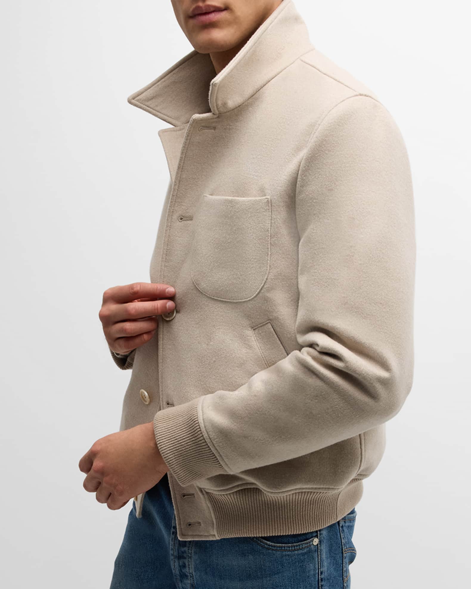 Brunello Cucinelli Men's Wool Button-Front Bomber Jacket