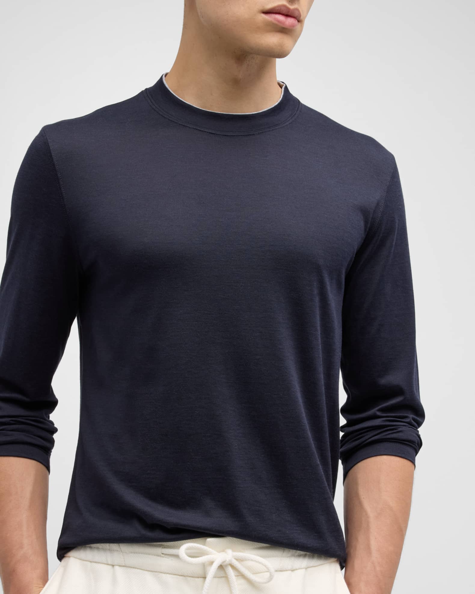 Brunello Cucinelli Men's Silk-Cotton Long Sleeve T-Shirt | Neiman Marcus