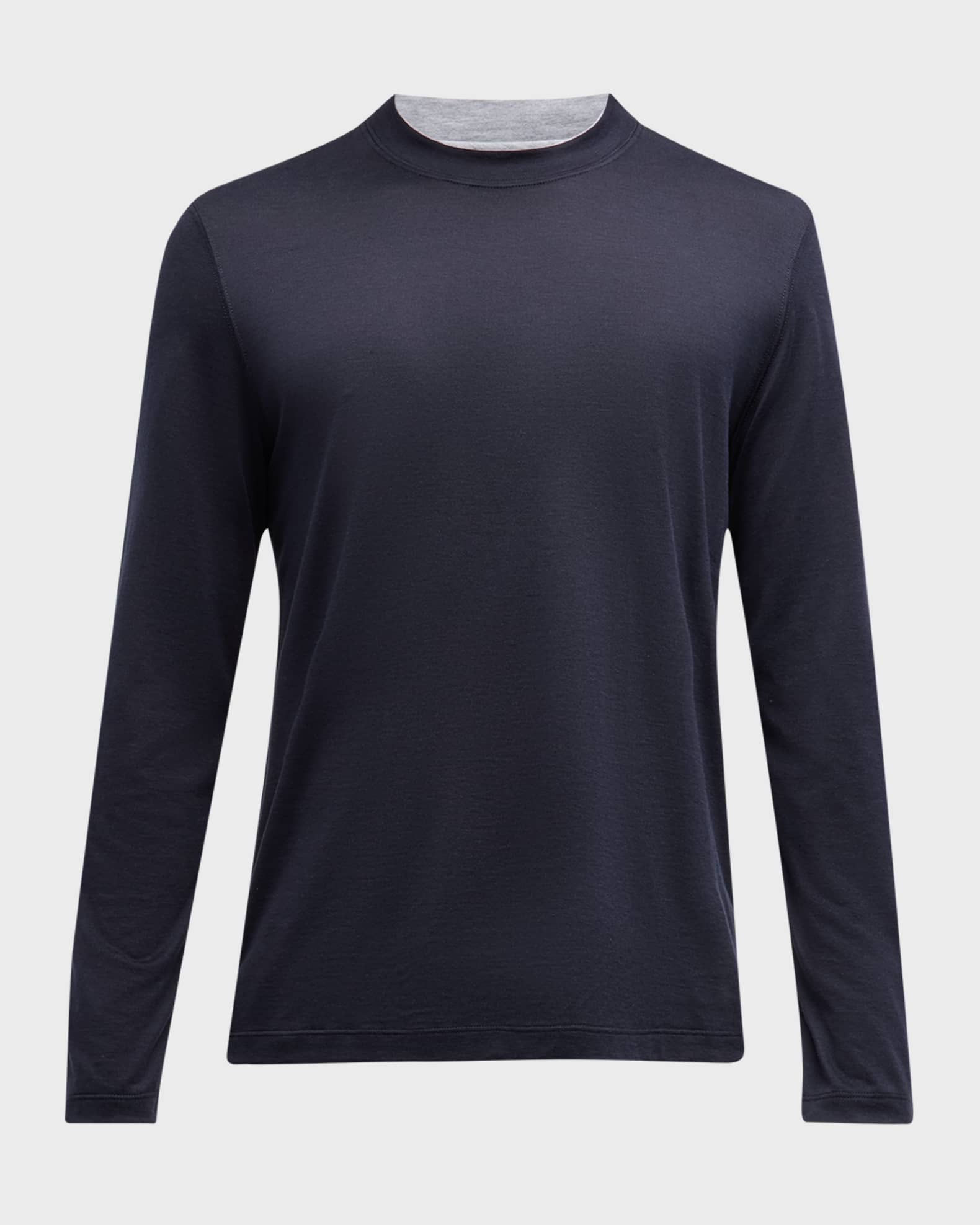 Brunello Cucinelli Men's Silk-Cotton Long Sleeve T-Shirt