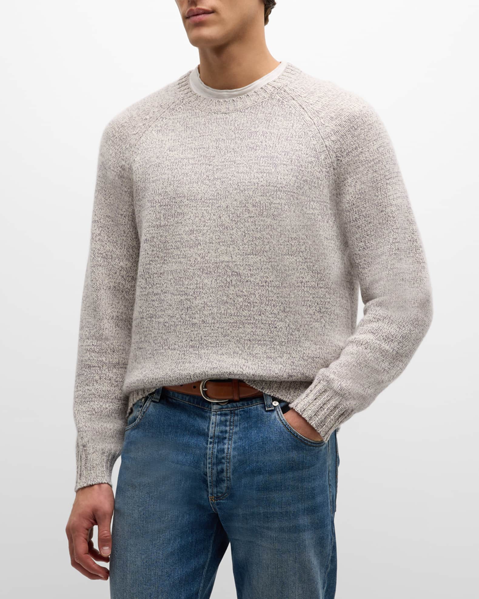 Brunello Cucinelli Men's Mouline Cashmere Crewneck Sweater | Neiman Marcus