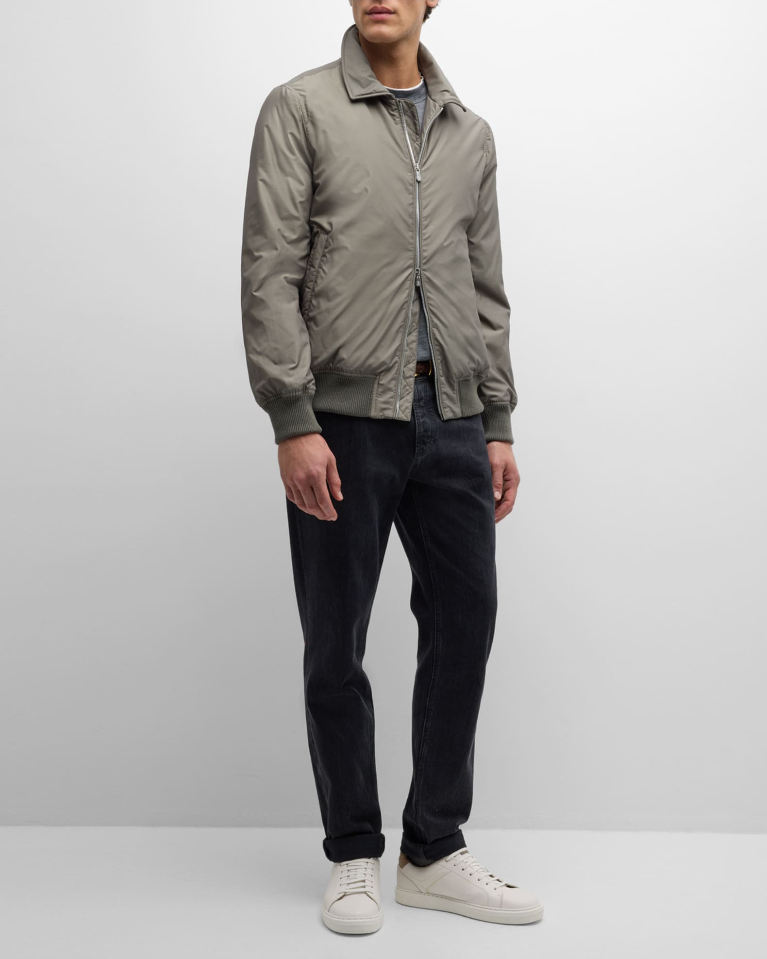 Men s Nylon Silk Full Zip Bomber Jacket