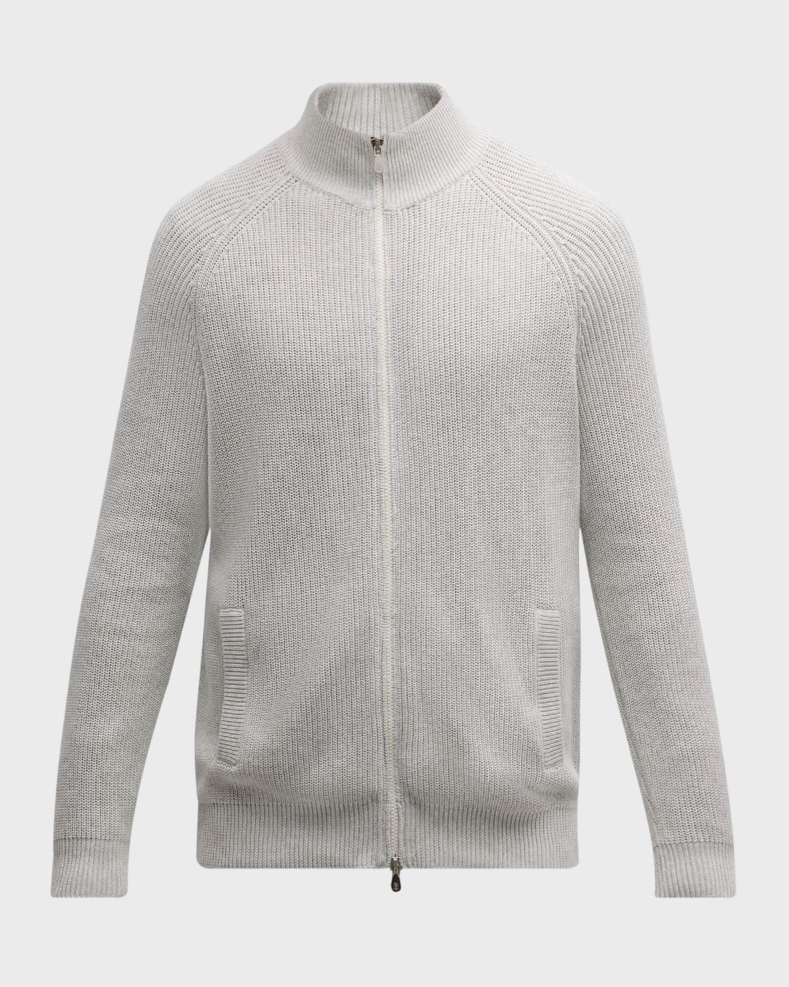 Men's Cotton Ribbed Full-Zip Sweater 0