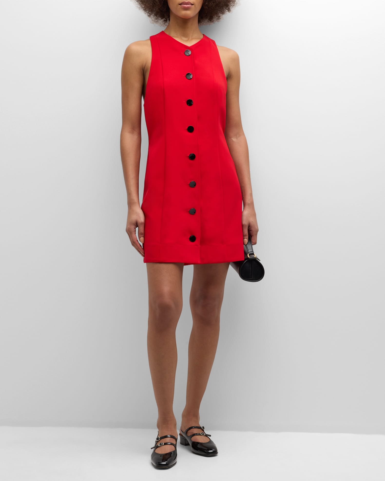 Ganni Button-Front Twill Mini Dress | Neiman Marcus