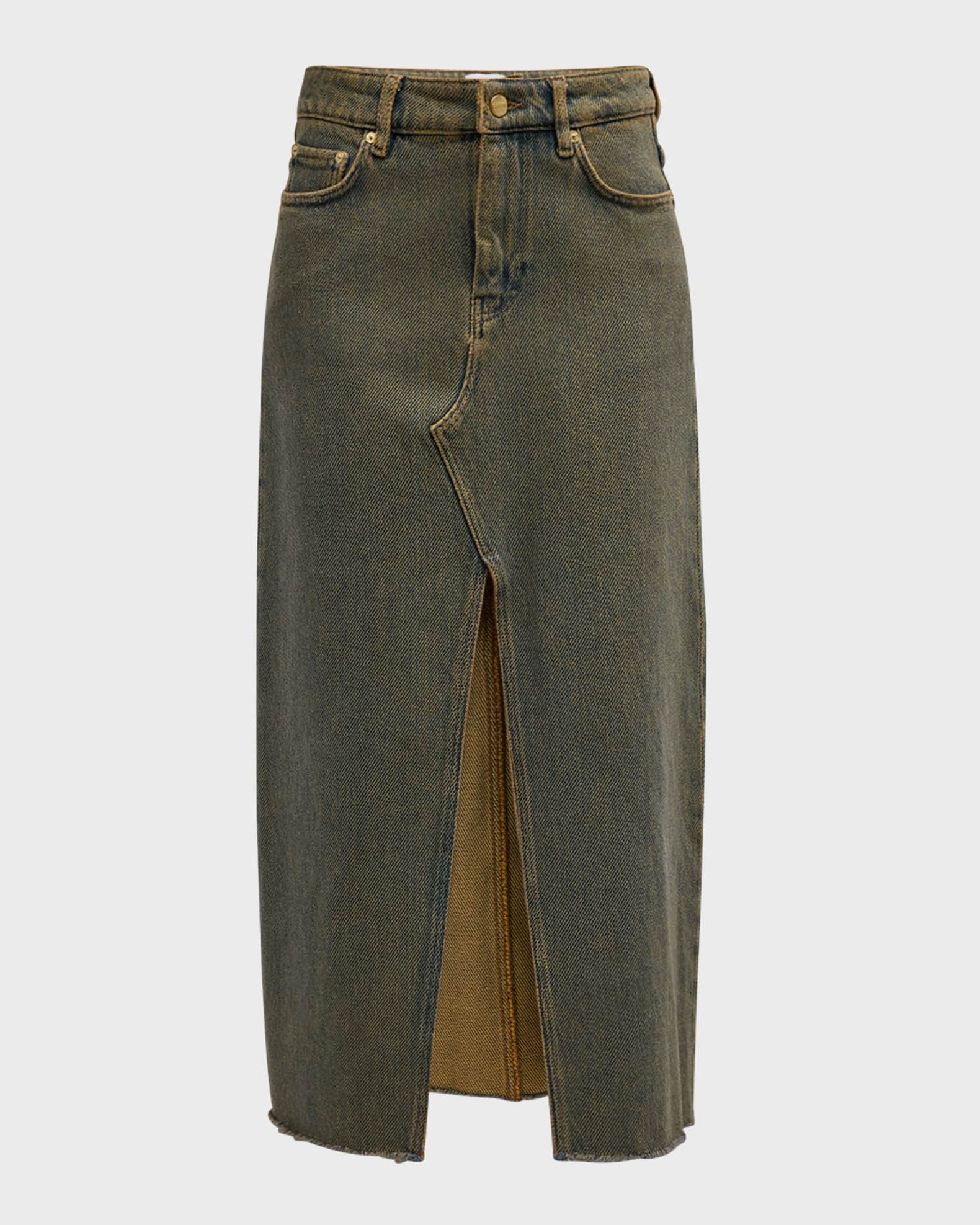 Ganni Over-Dyed Denim Maxi Skirt