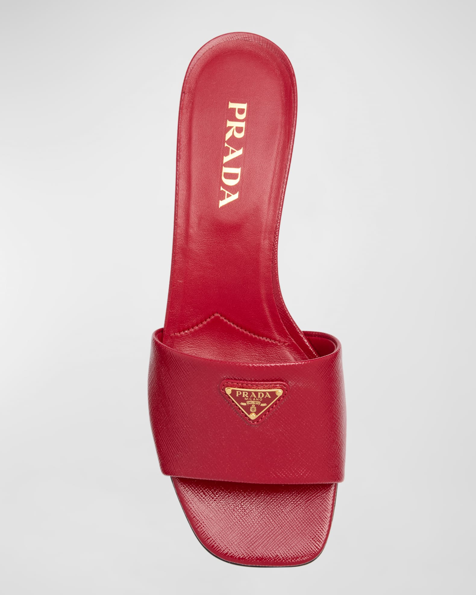 Prada Leather Logo Slide Sandals | Neiman Marcus Prada Leather Logo Slide Sandals | Neiman Marcus