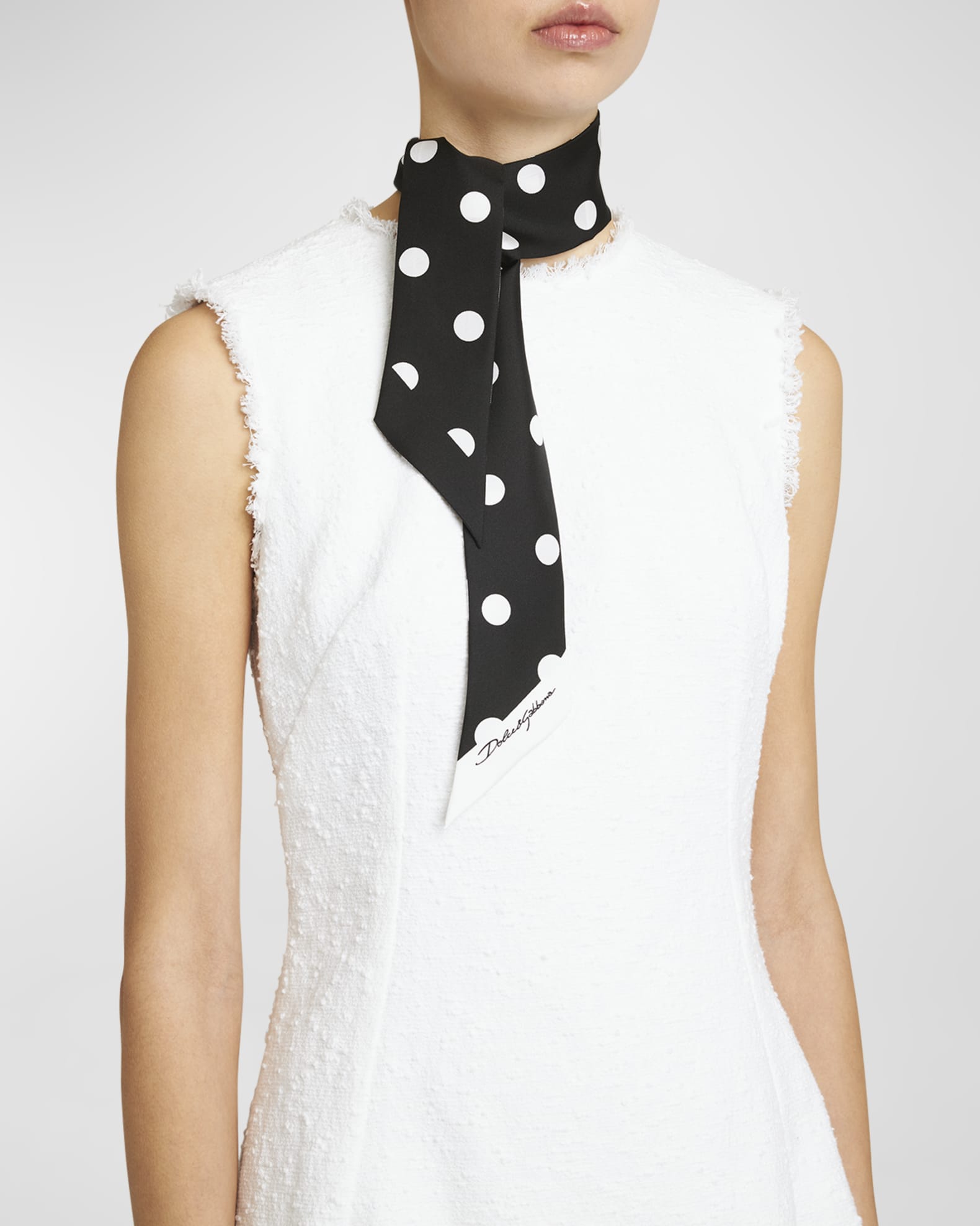 Dolce&Gabbana Striped Polka-Dot Silk Twill Skinny Scarf