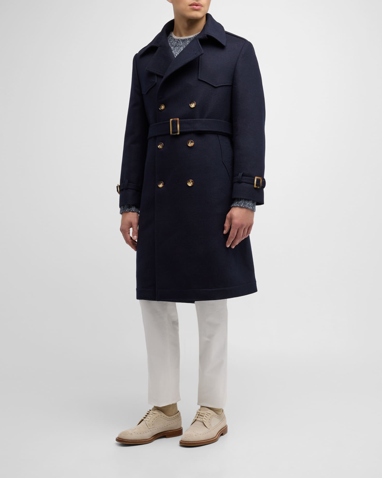 Brunello Cucinelli Men s Double Faced Wool Trench Coat Neiman Marcus