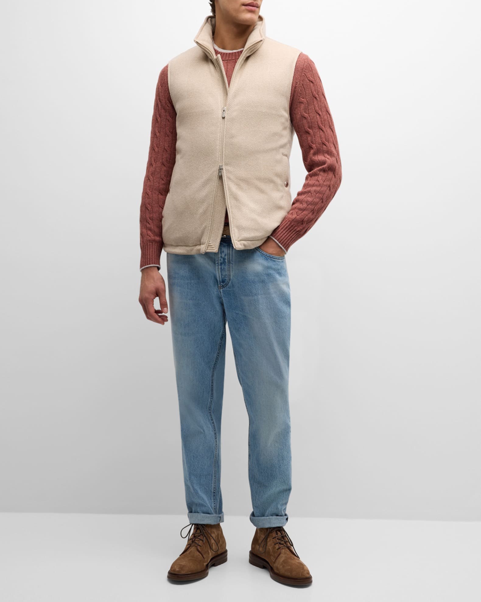 Men's Wool-Cashmere Chevron Full-Zip Vest 1