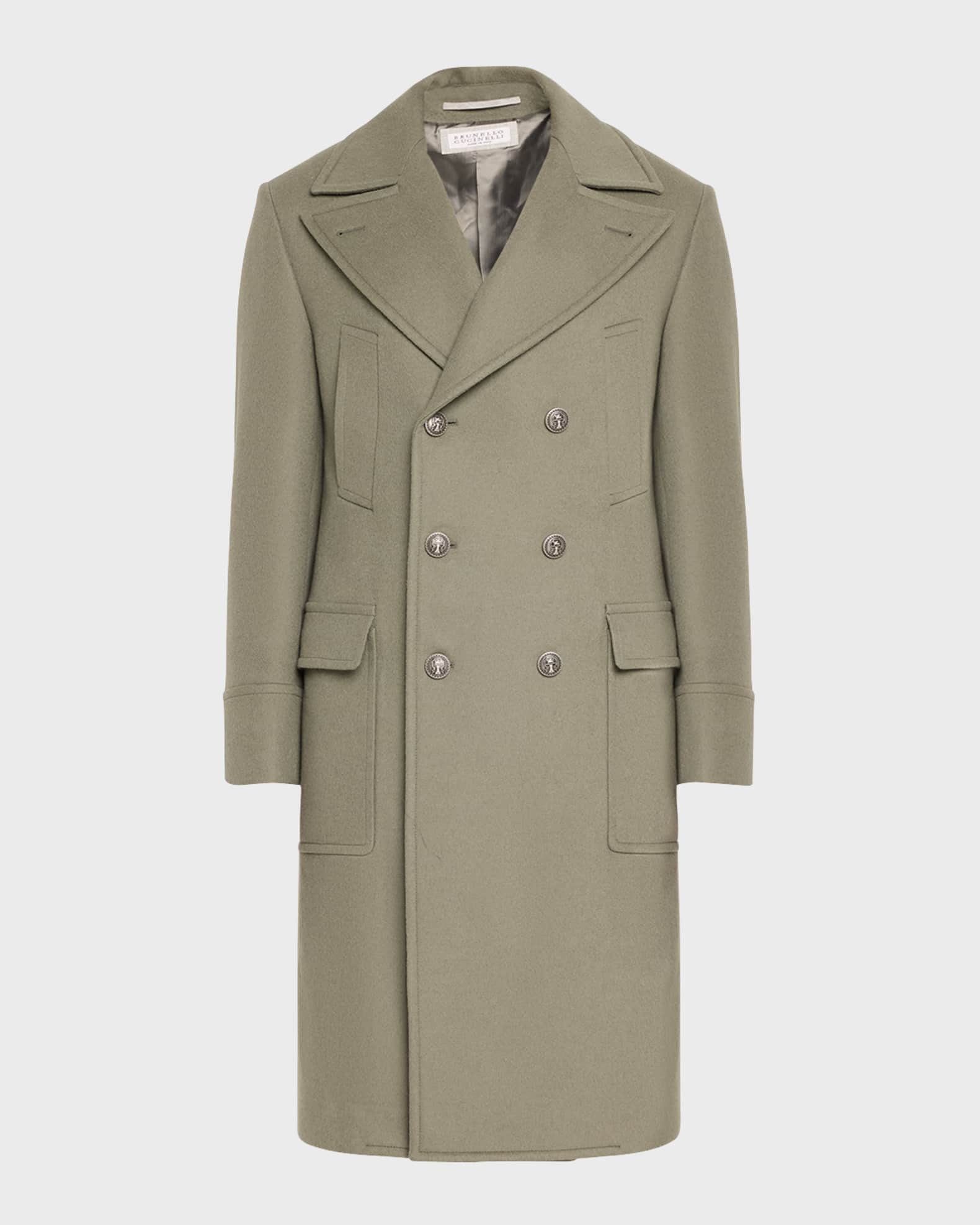 Brunello Cucinelli Wool Double Breasted Overcoat Green Grey