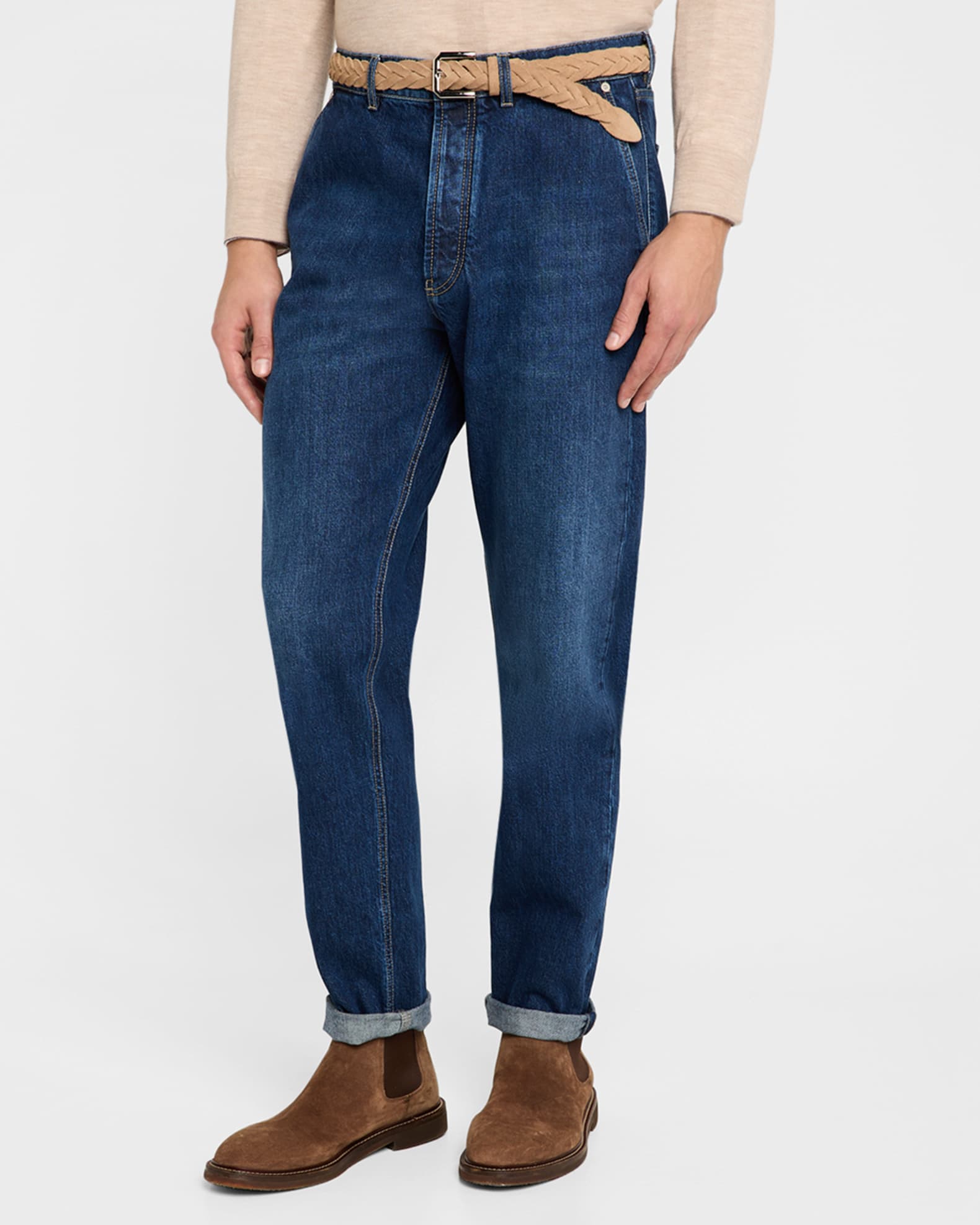 Brunello Cucinelli Men's Iconic Fit Dark-Wash Jeans | Neiman