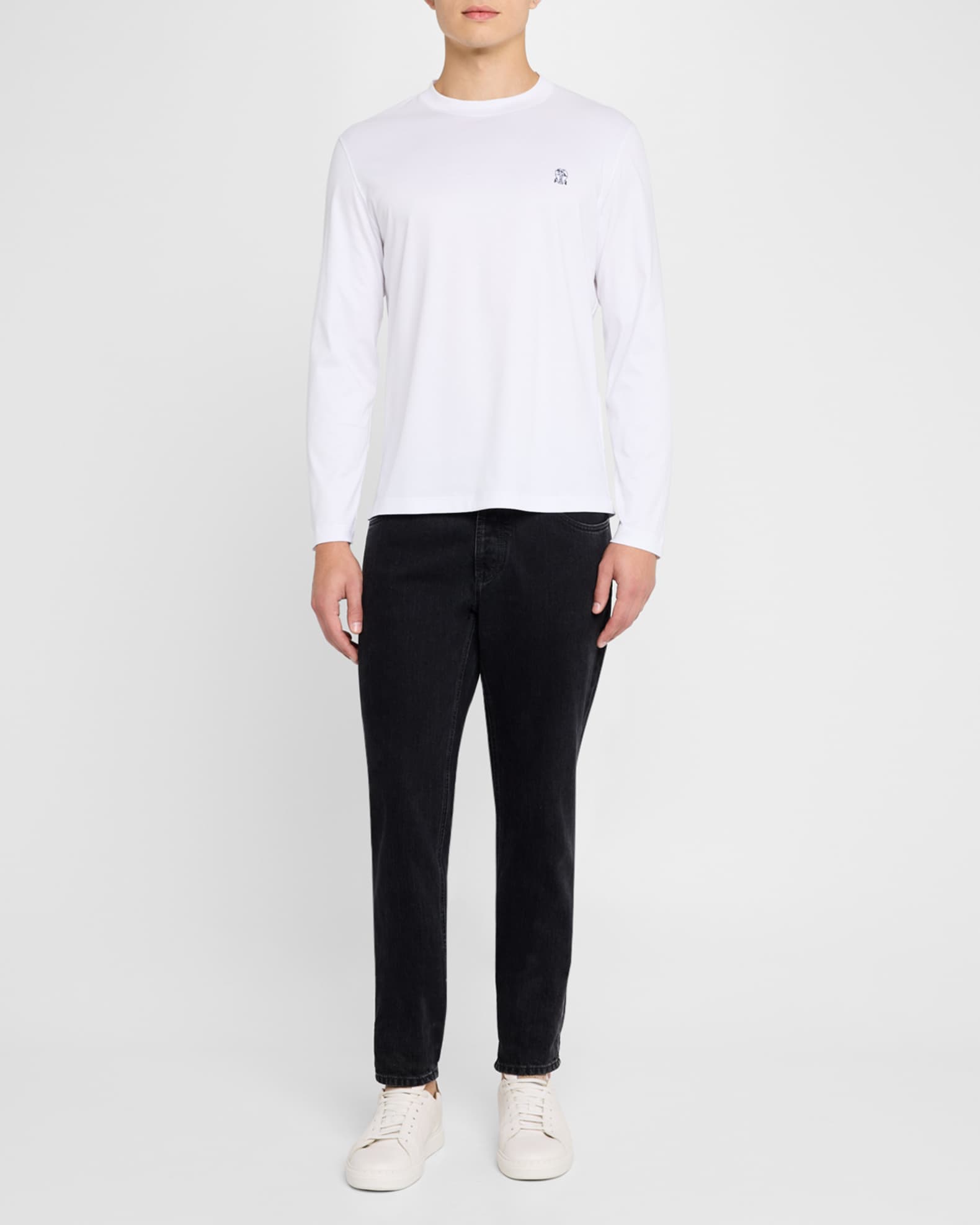Tシャツ・カットソー Brunello Cucinelli Long-Sleeve White Knit Top With Unique Brunello Cucinelli - Warm White Lurex Boatneck Knit Top