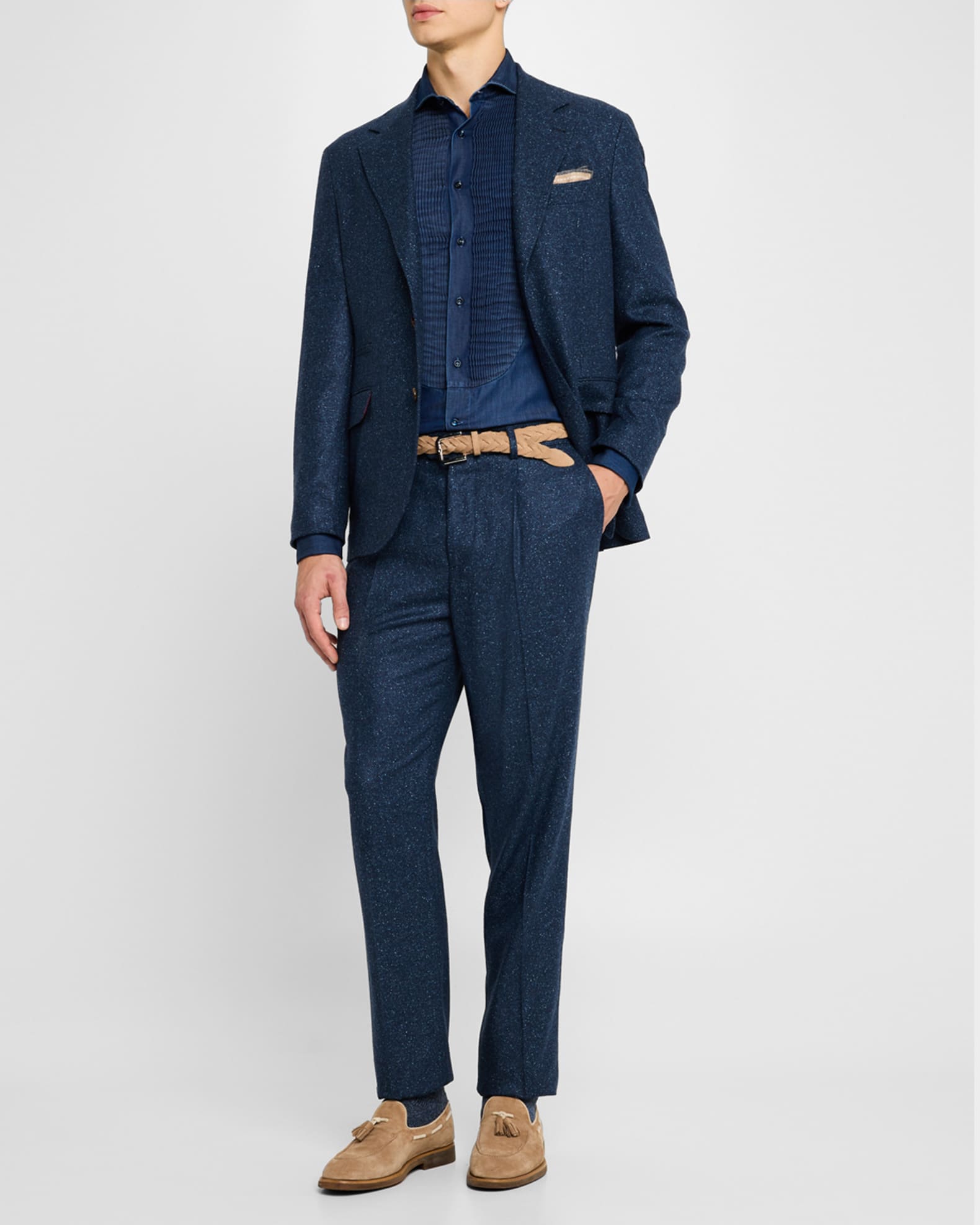 Men's Denim Pleated-Bib Dress Shirt 1