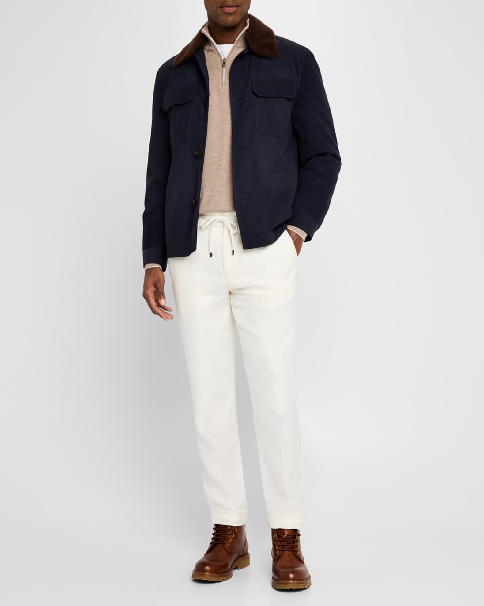 Men's Suede Overshirt with Removable Shearling Collar 1